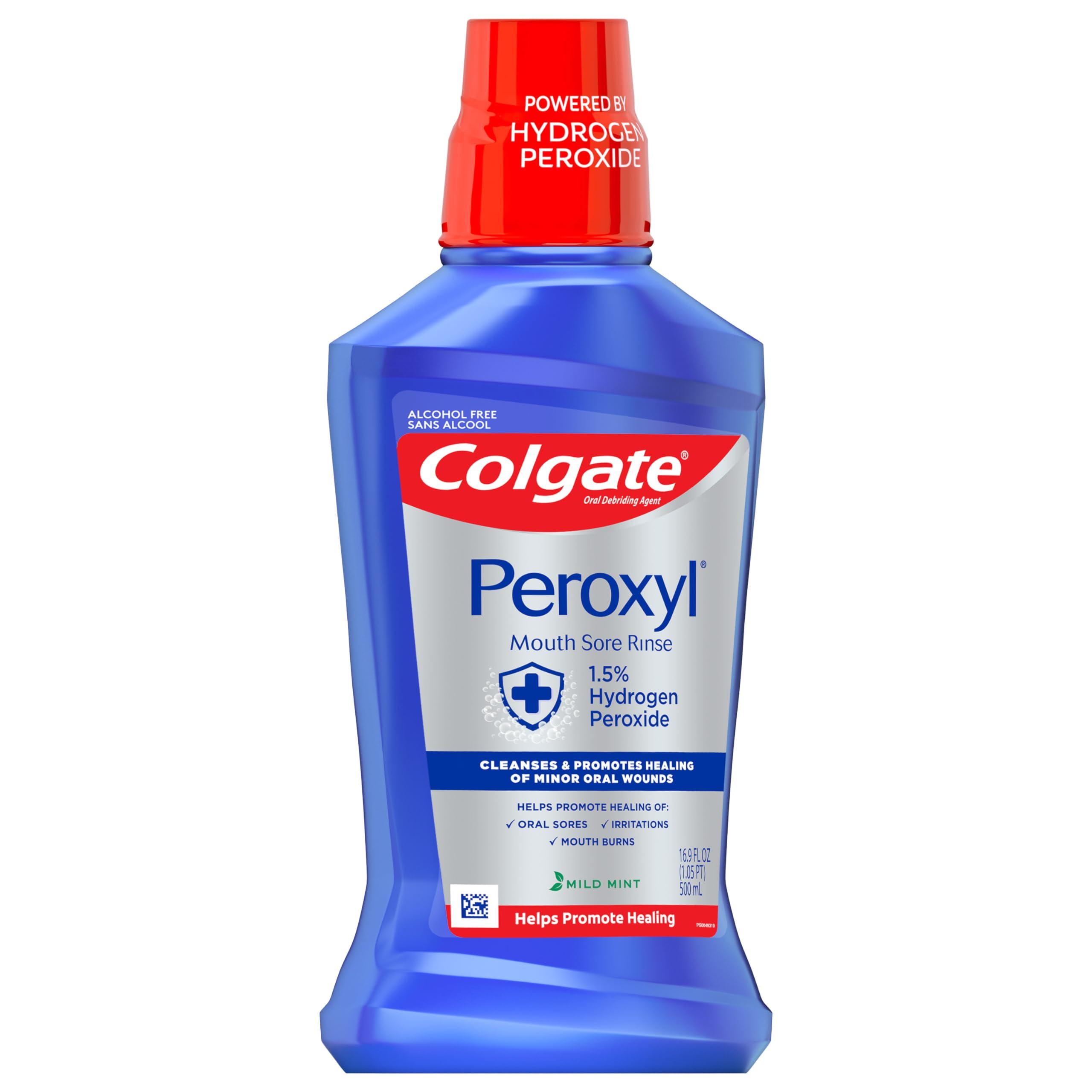 Colgate Peroxyl Antiseptic Mouthwash and Mouth Sore Rinse, 1.5% Hydrogen Peroxide, Mild Mint - 500ml, 16.9 Fluid Ounces - Image 3