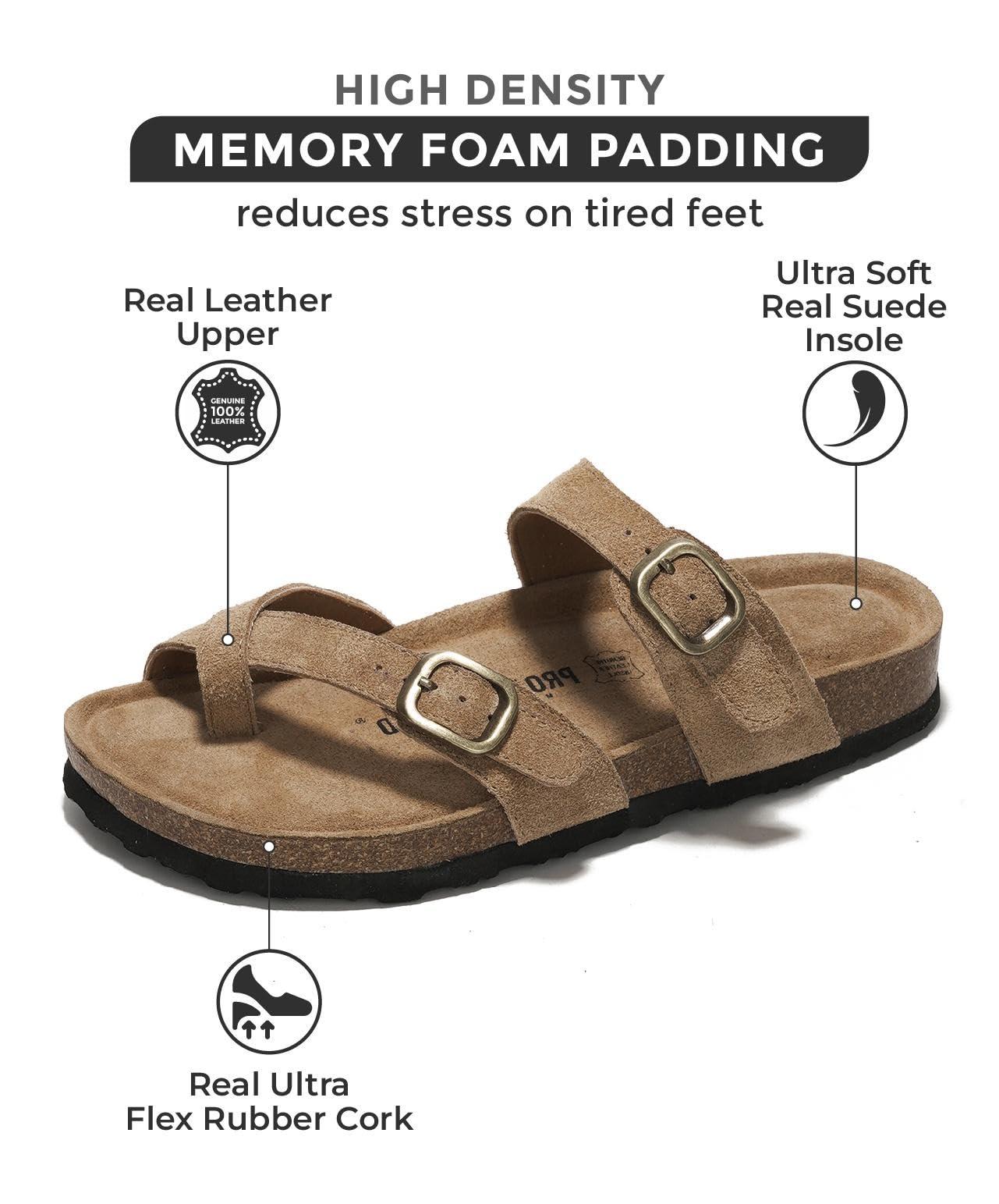 Project Cloud Genuine Leather Womens Sandals - Comfortable Cork Footbed Slides with Memory Foam Beach Essential Summer Sandals For Women 2025 (Lian) - Image 2