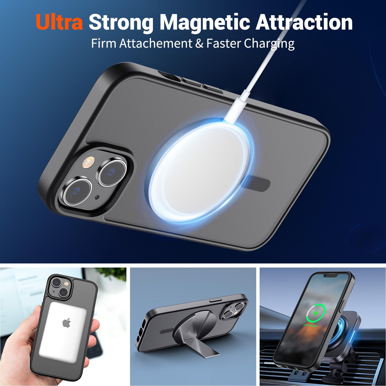 SUPFINE Magnetic for iPhone 14 Case & iPhone 13 Case (Compatible with MagSafe)(Military Grade Drop Protection) Slim Translucent Matte Shockproof Phone Cover,Black - Image 5