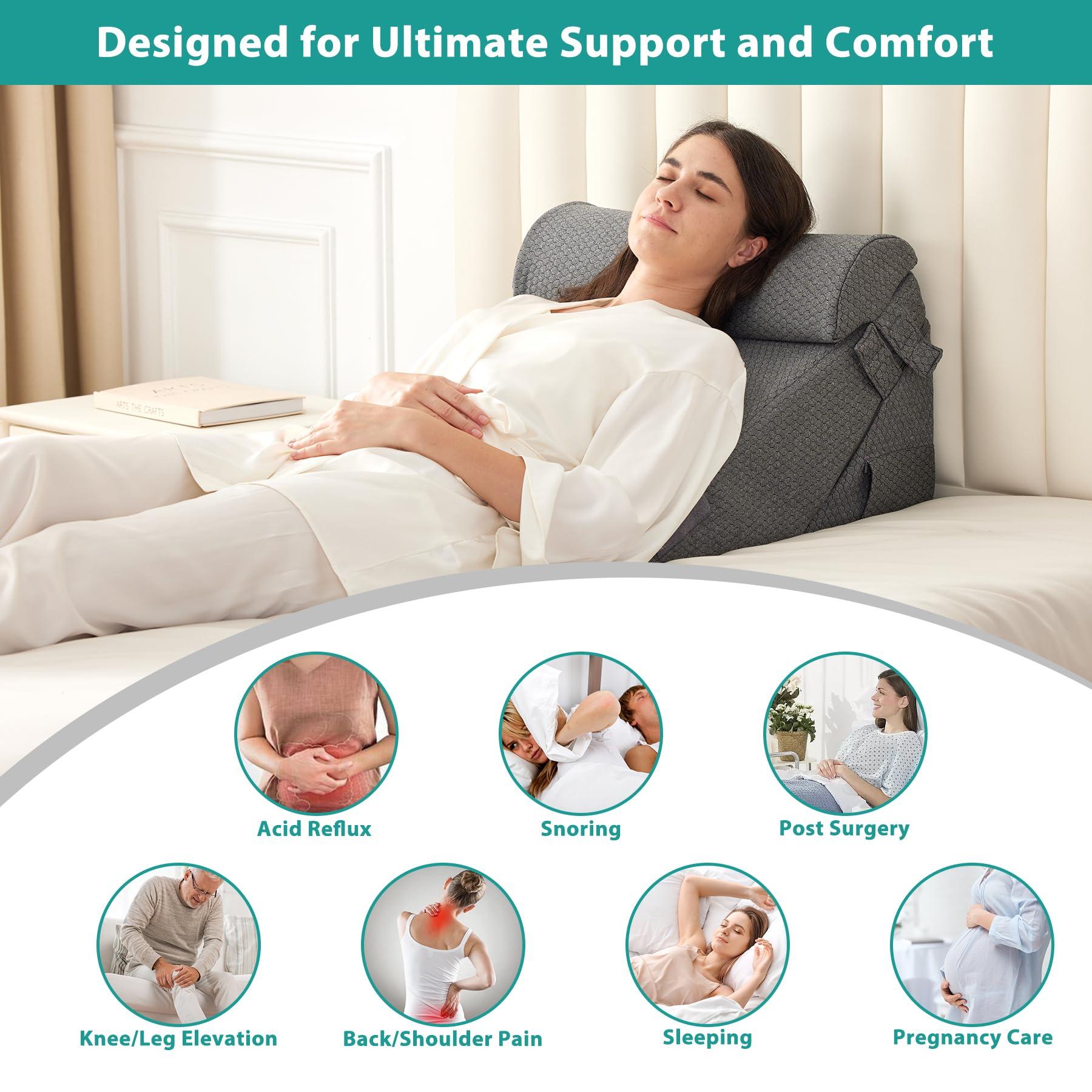 Bedluxe Adjustable 4pcs Bed Wedge Pillow Set, Memory Foam Wedge Pillows Post Surgery for Back, Neck, Leg Pain Relief, Pillow Wedge for Sleeping, Sitting up in Bed, Acid Reflux and GERD, Grey - Image 6