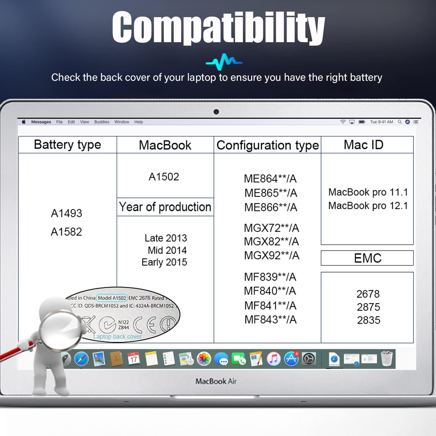 SNSYIY A1502 MacBook pro Battery Replacement A1493 A1582 Battery for MacBook Pro 13 Inch Retina A1502 (Mid 2014 Early 2015 Late 2013) MacBook Laptop Battery A1493 A1582 [7000mAh 11.34V 79.4Wh] - Image 4