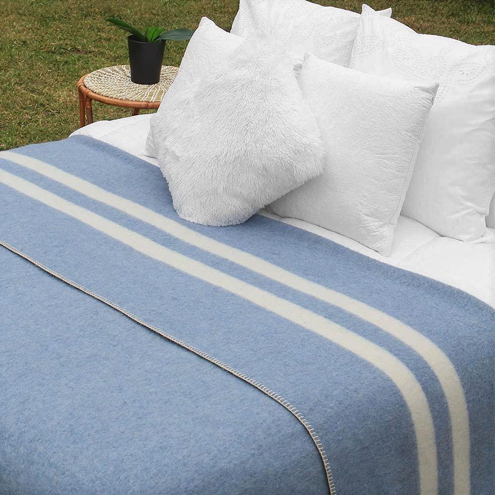 Thick Alpaca Wool Blanket Heavyweight Camping Outdoors Indoors Soft Peru King Size Stripes Design (Soft Blue - Ivory Stripes, King Size) - Image 8