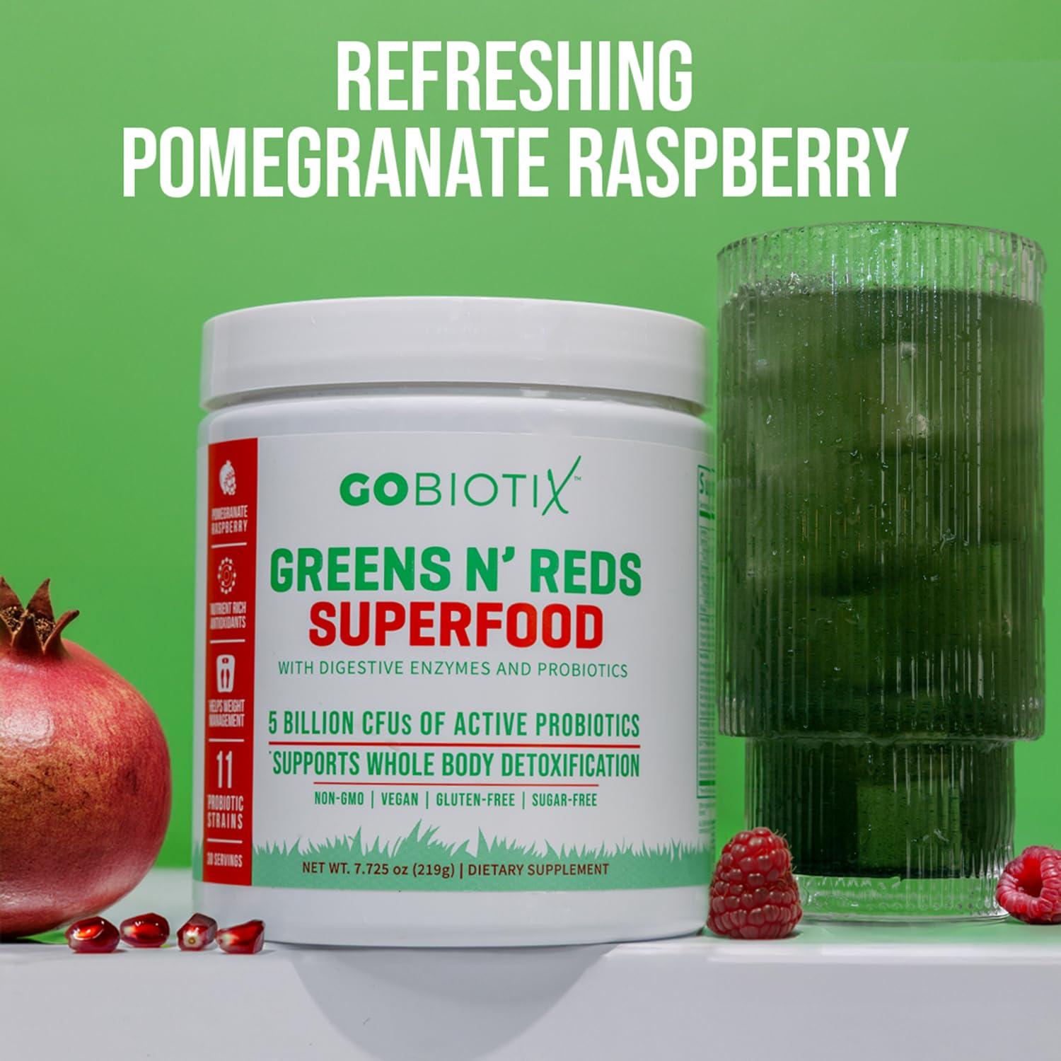 GOBIOTIX Super Greens and Reds Powder - Red and Green Superfood - Probiotic Supplement - Digestive Enzymes and Beet Root Powder - Organic Whole Foods Dietary Supplement (Pom Raspberry, 1 Pack) - Image 4