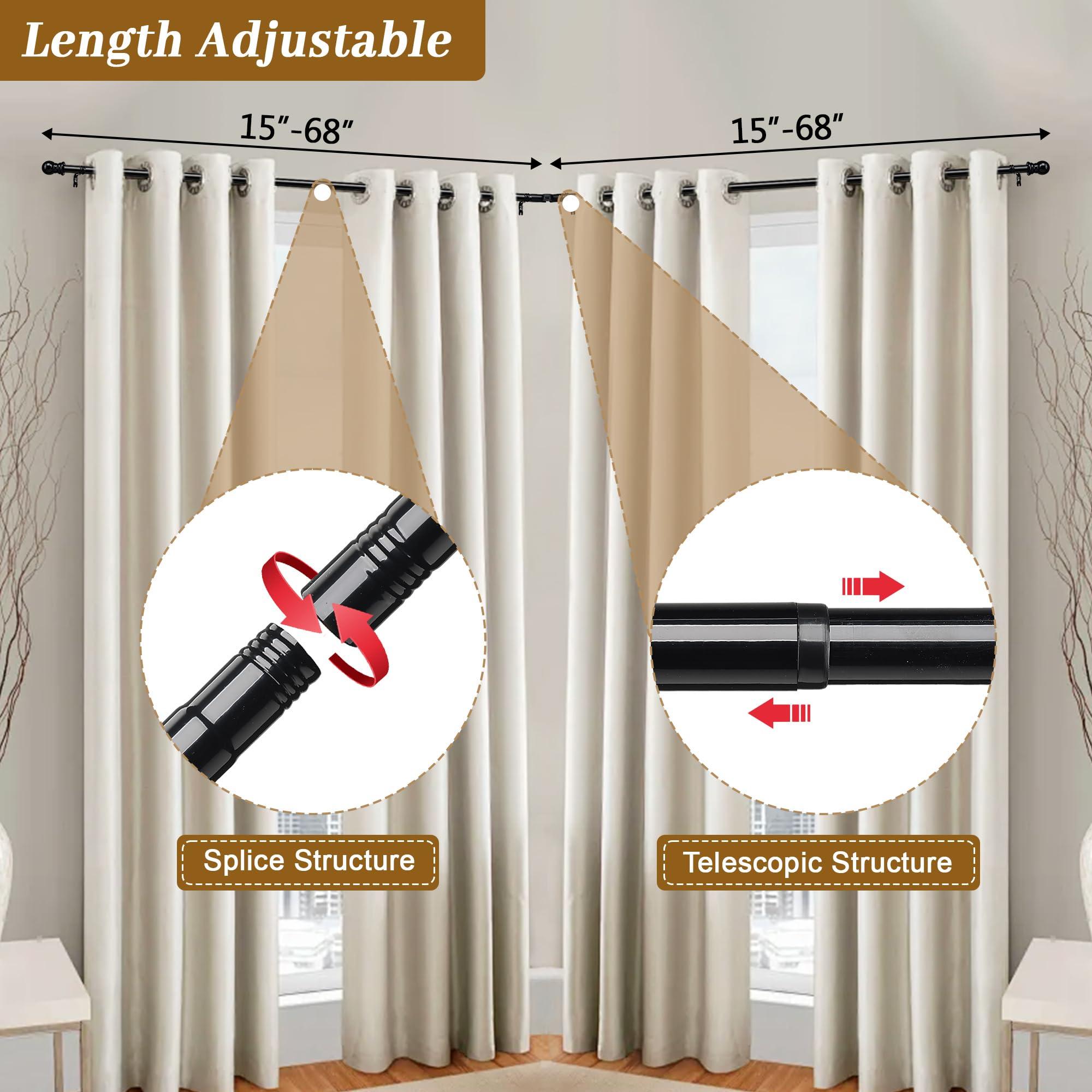 Corner Curtain Rod for Windows 30 to 136 Inches, L-shaped Curved Heavy Duty Corner Window Curtain Rods, Adjustable Renter Friendly 1 Inch Black Drapery Rods for Bedroom Living Room - Image 4