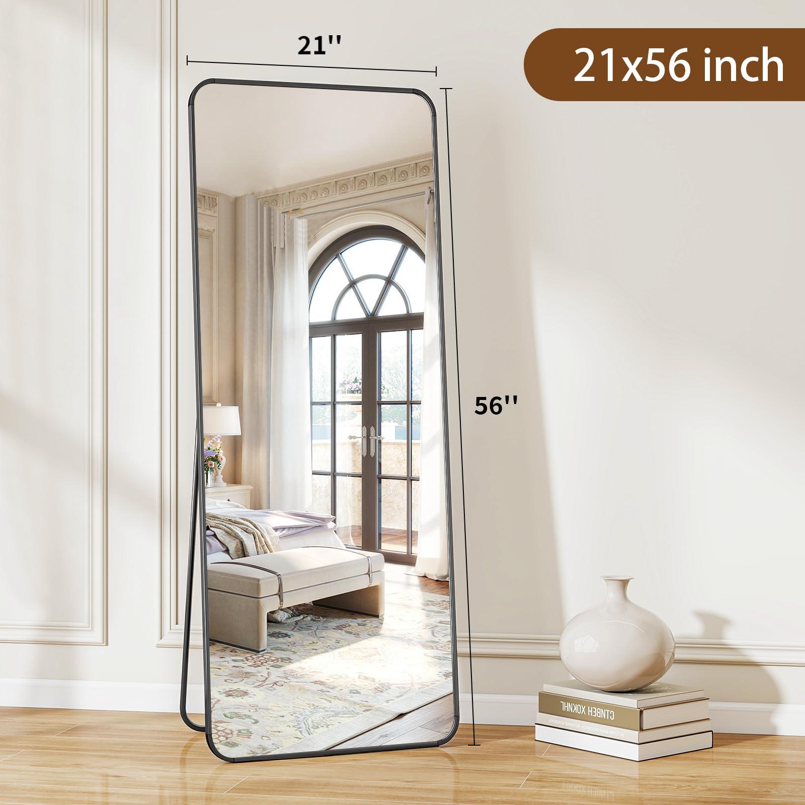 BEAUTYPEAK Black Full Length Mirror, 56"x21" Rounded Corner Floor Mirror Standing Hanging or Leaning Against Wall, Suitable for Bedroom or Dressing Room - Image 2
