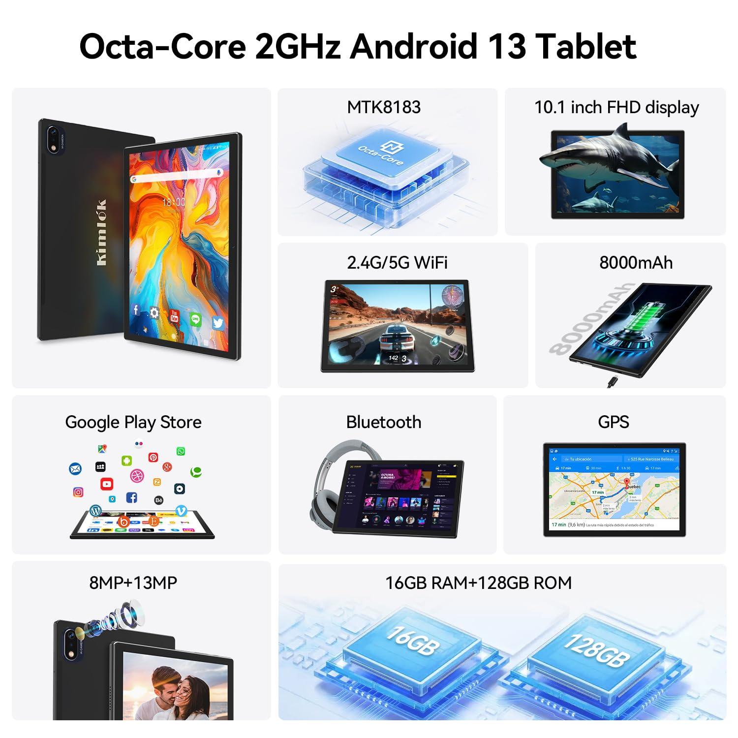 Android 13 Tablet 2025 Latest 10 inch Octa-Core Tableta, 128GB ROM+16GB RAM (8+8 Virtual)+1TB Expand, 5G WiFi Tablets with 13MP+8MP Camera, 8000 mAh Battery, 2 in 1 Tablet with Keyboard, Mouse, Case - Image 2
