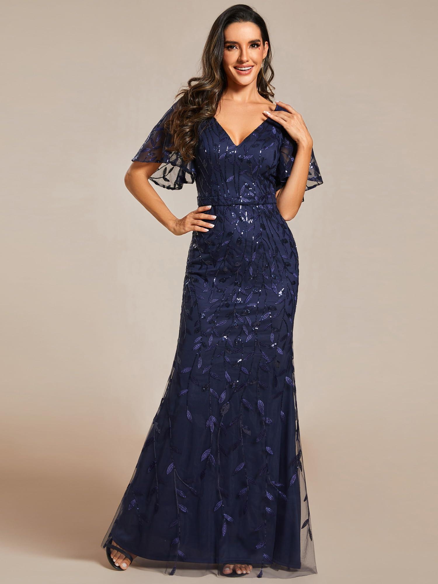 Ever-Pretty Women's Ruffles Sleeves Sequin Embroidery Evening Mother of The Bride Dress 00692 - Image 3