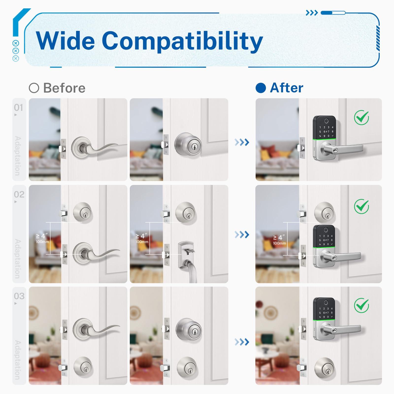 Keypad Smart Door Lock with Handle: Kucacci Keyless Entry Door Lock - Smart Lock for Front Door - Electronic Door Lock with Keypad for Exterior Door - Deadbolt Lever Alternative - Easy Installation - Image 5
