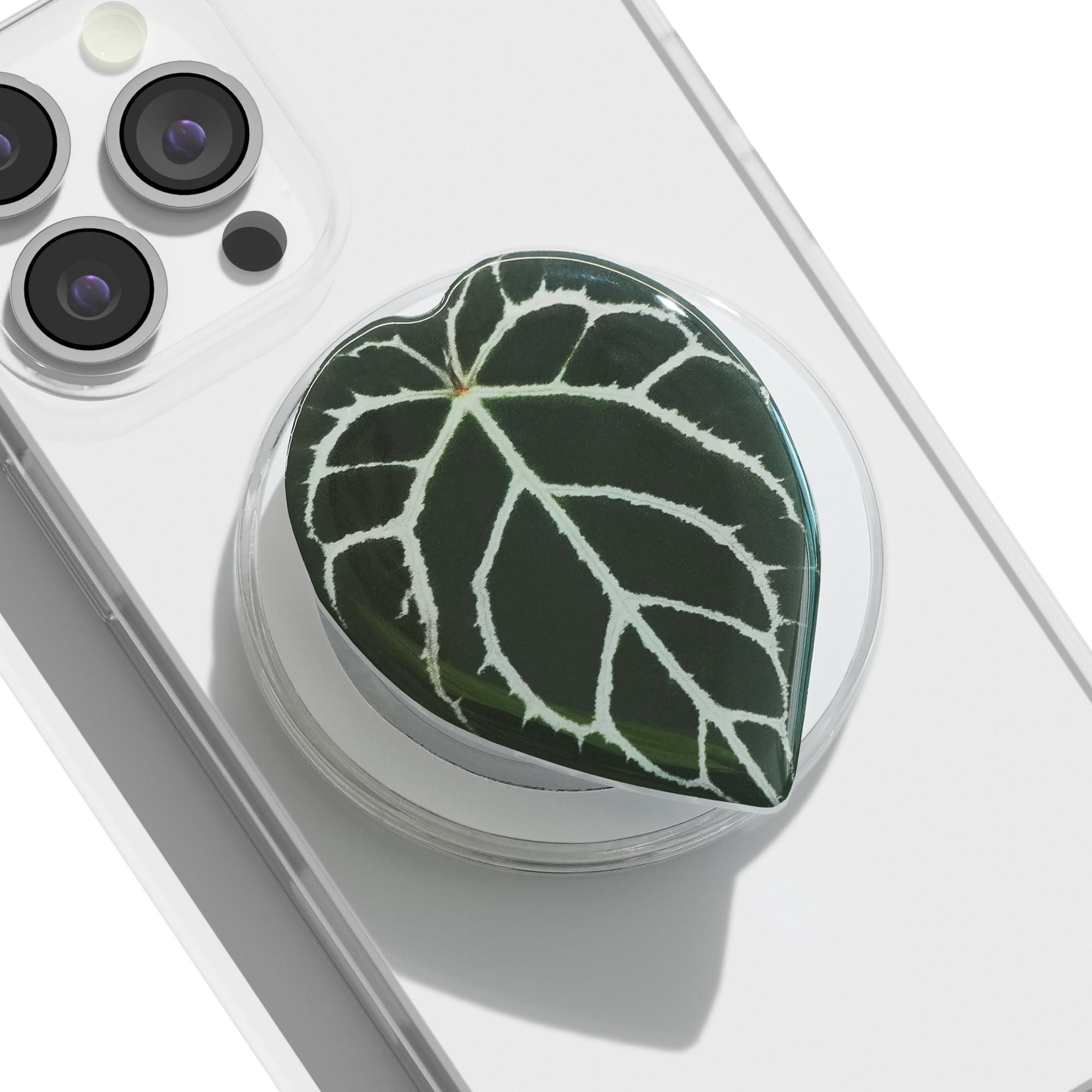 OnTheGrip Compatible with Magsafe Magnetic Cute Acrylic Tropical Leaf Design Collapsible Mobile Phone Grip Stand Holder for Smartphone Tablet Cell Phone Accessory (Crystallinum Dark)