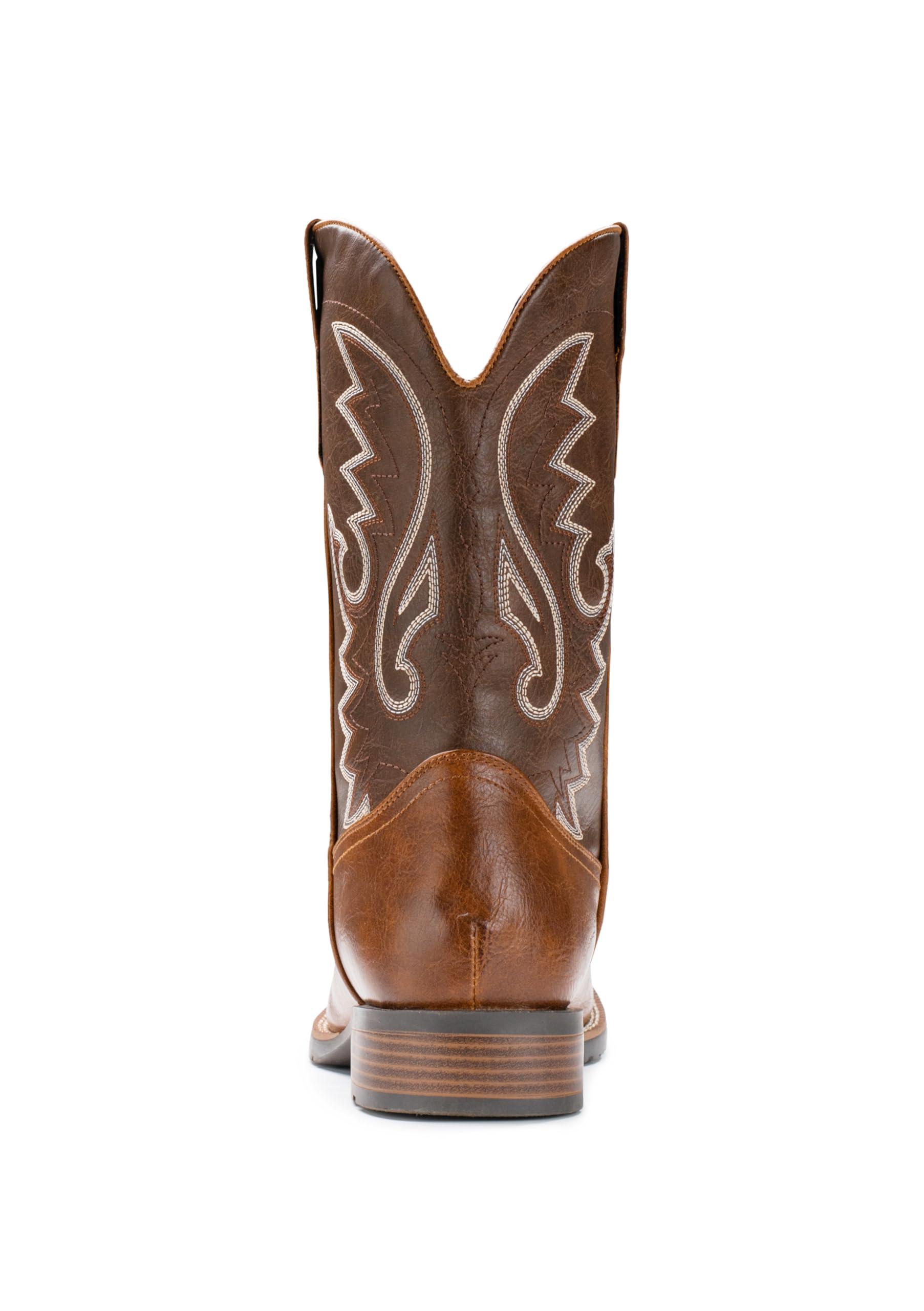 IUV Cowboy Boots For Men with Wide Square Toe Western Retro Boot Durable Classic Fashionable Embroidered Pull On Slip Resistant Boots - Image 4