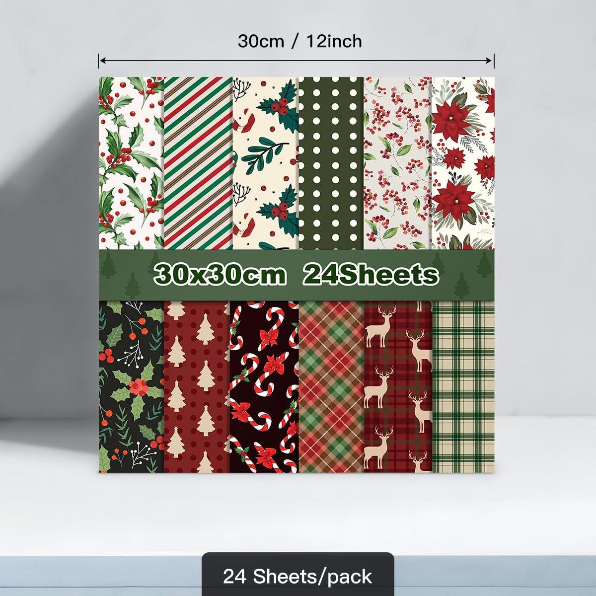 Christmas Pattern Paper Pad Red Green Textured Scrapbook Double Sided Folded Flat Xmas Craft Paper for DIY Background Card Making Scrapbooking Photo Album - Image 3