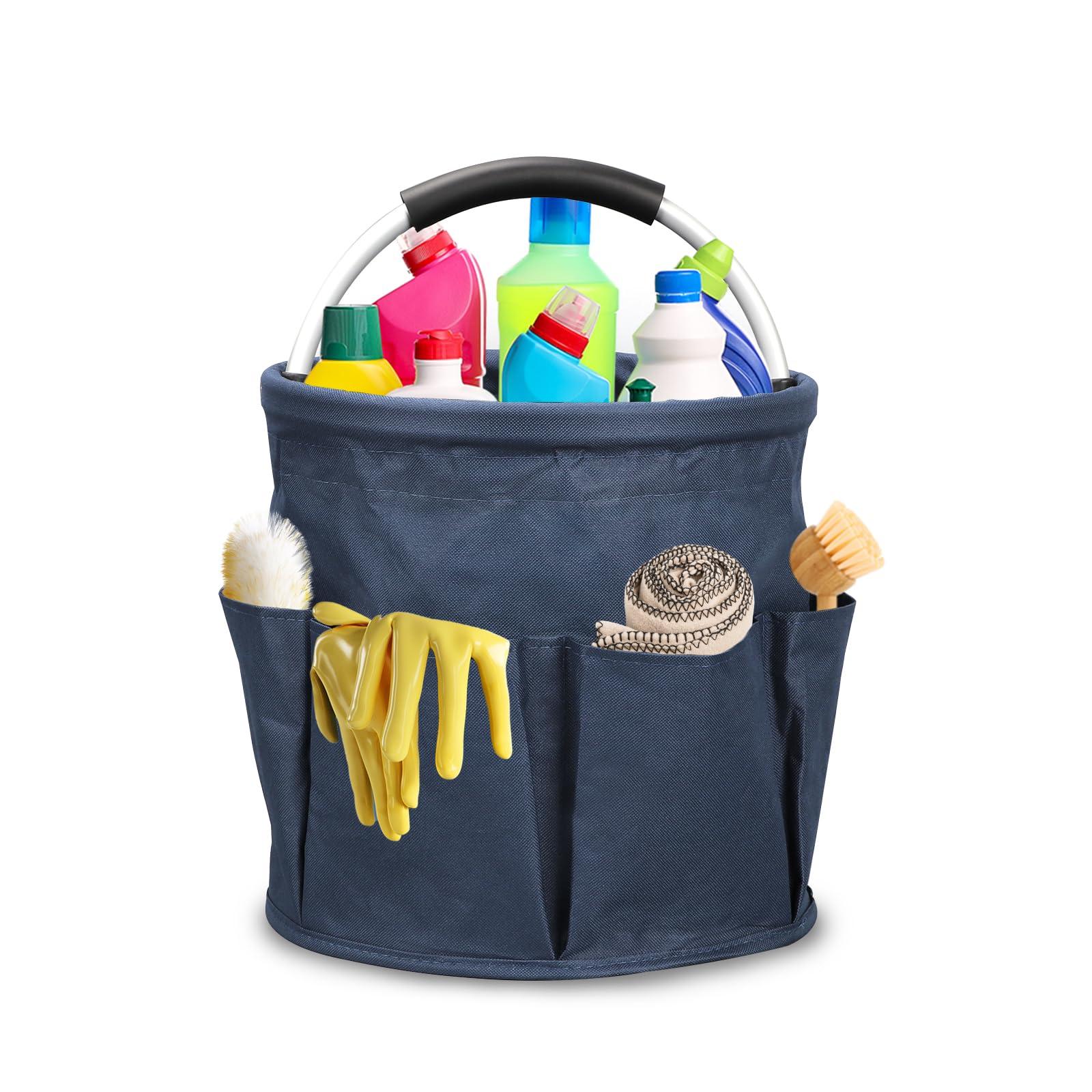 Qivine 17L Cleaning Caddy with Handle, Cleaning Supply Caddy Foldable Tool Bag Cleaning Products Organizers Portable Cleaning Bucket Organiser for Storing Towels(Blue)