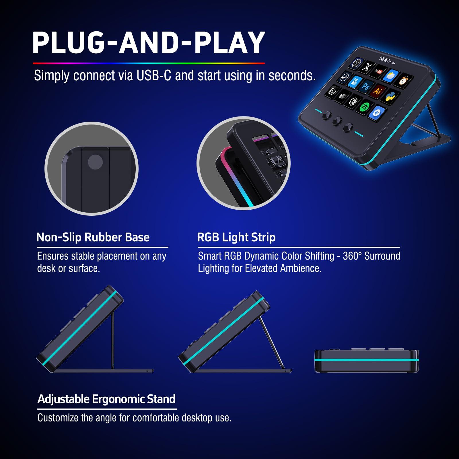 VSDINSIDE Macro Keypad, Stream Controller Deck Gaming Streaming Shortcut Keyboard, 18 Programmable Keys Customizable Visual AI Pad USB Soundboard for OBS, YouTube, Desk Office Setup, Laptop, PC, Mac - Image 4