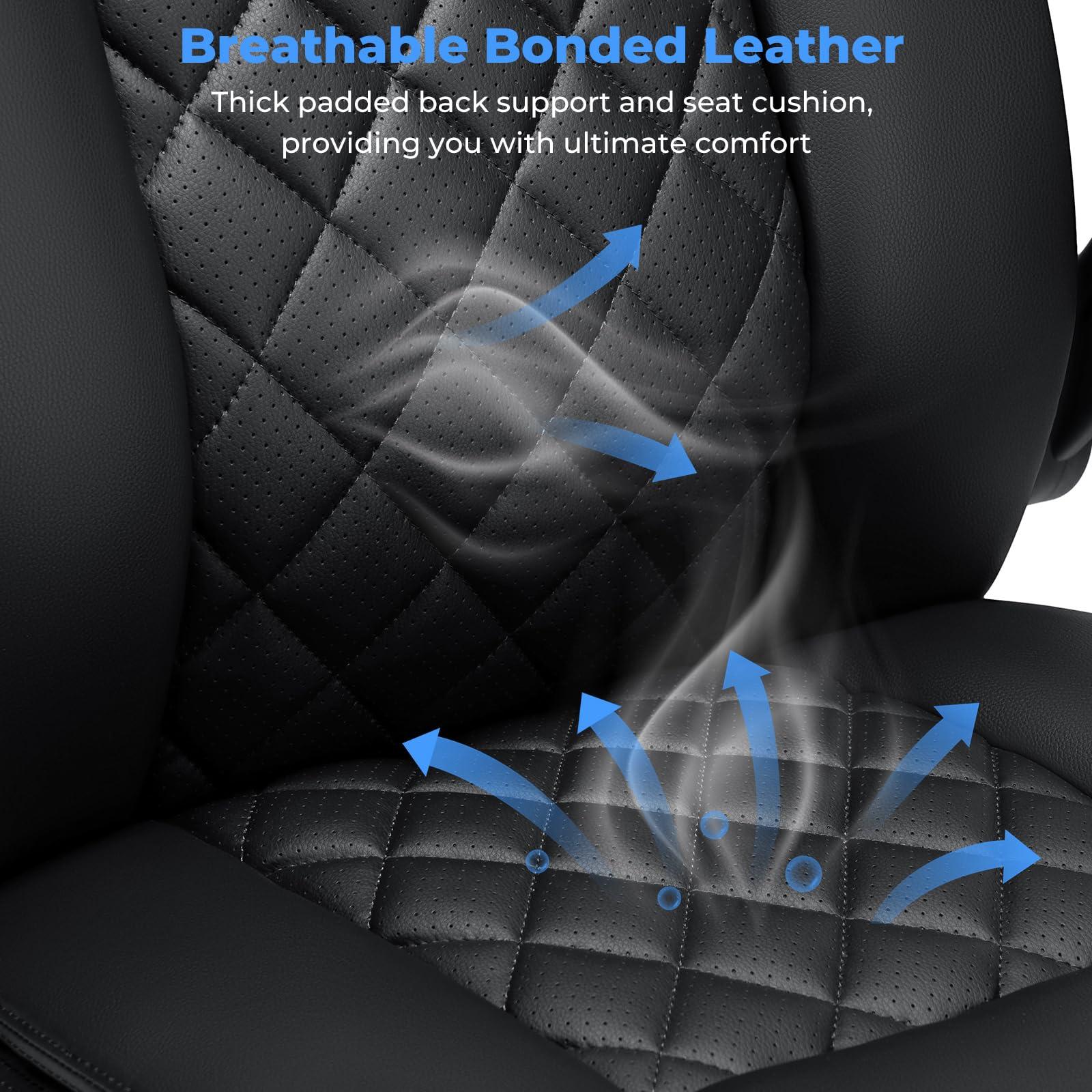 Big and Tall Office Chair 450lbs Heavy Duty Ergonomic Executive Desk Chair with Adjustable Lumbar Support High Back Home Computer Leather Chair with Padded Flip-up Arms for Heavy People Black - Image 9