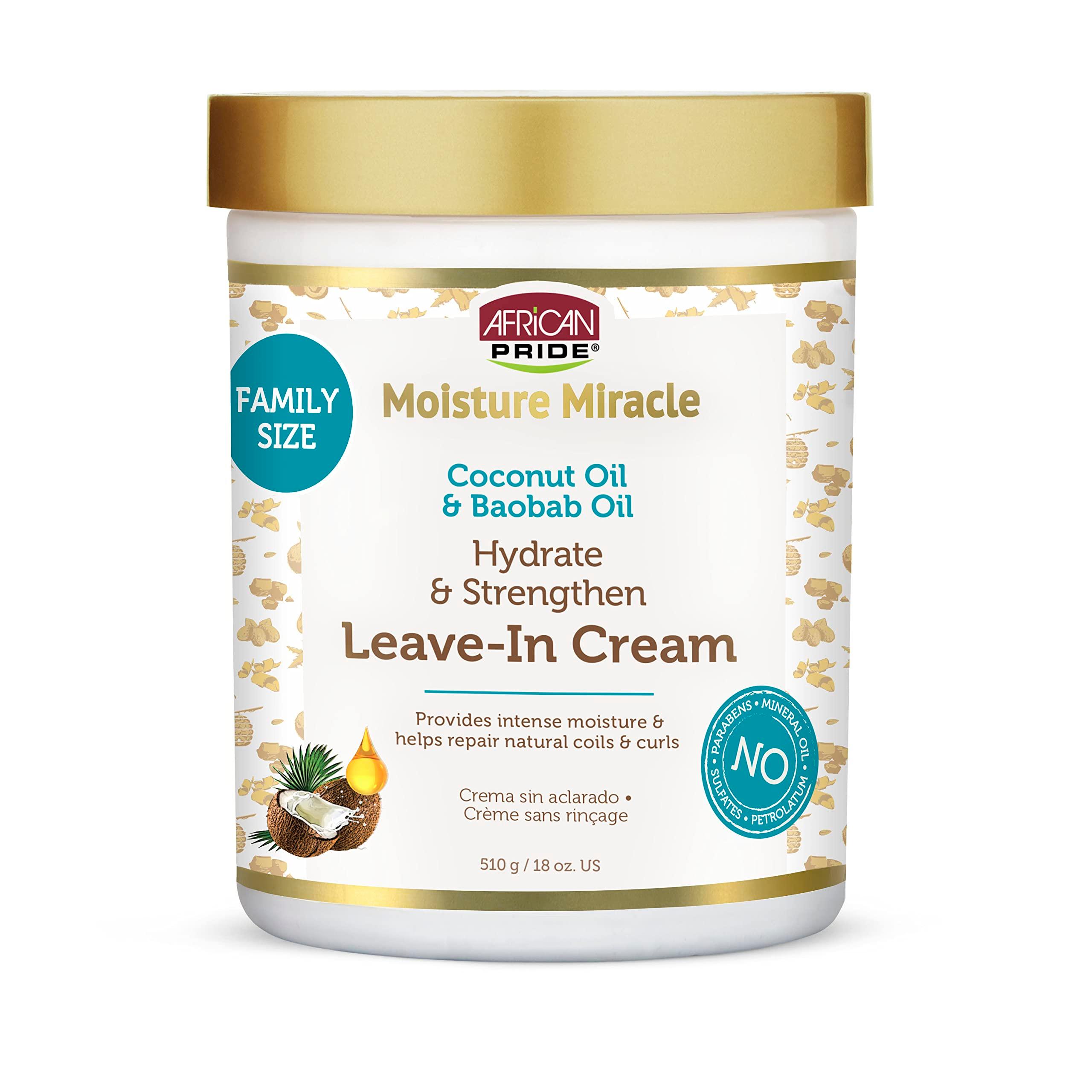 African Pride Moisture Miracle Coconut Oil & Baobab Oil Leave-In Hair Cream - Provides Intense Moisture & Helps Repair Natural Coils & Curls, Hydrates & Strengthens, 18 oz - Image 1