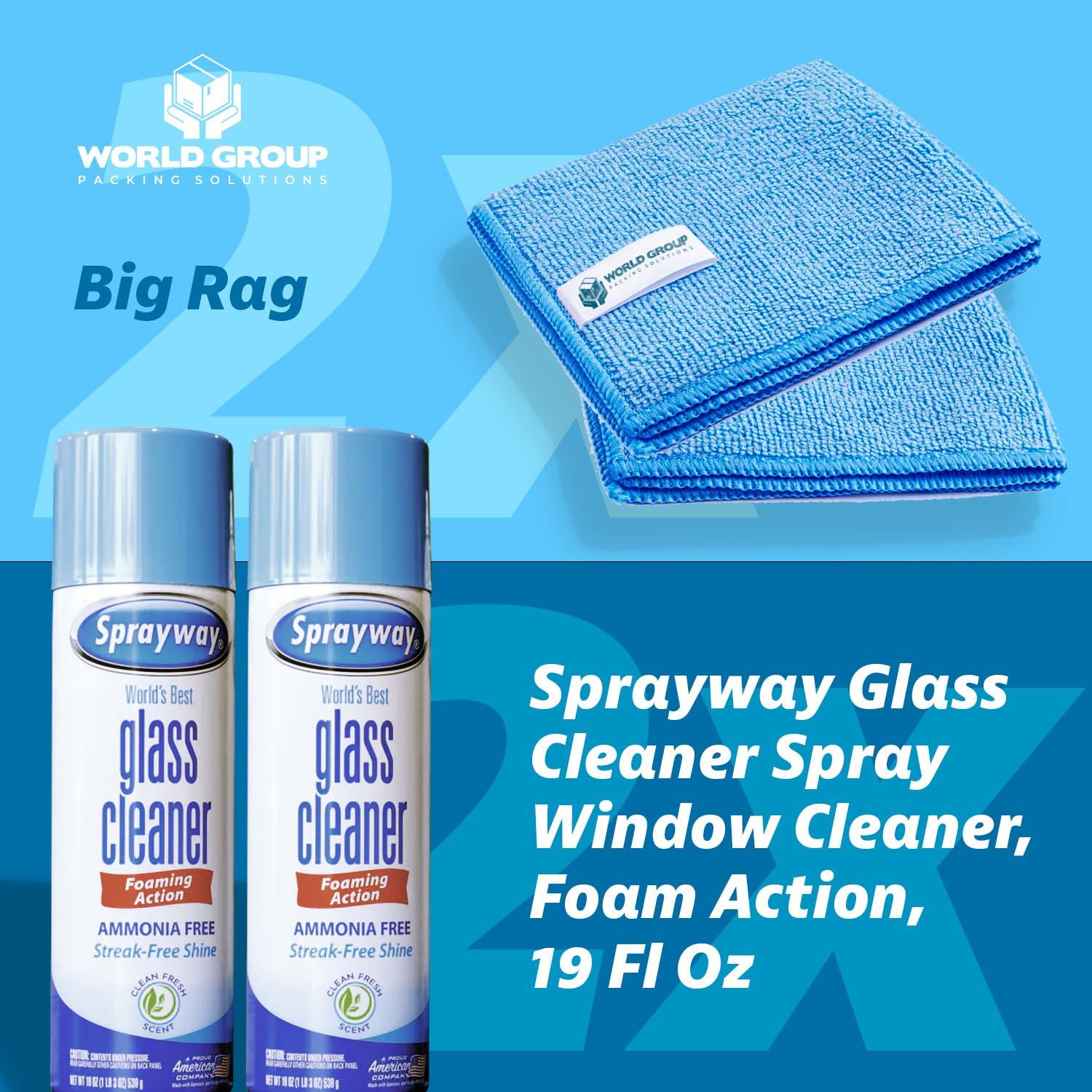 World Group Packing Solutions Glass Cleaner Foam, Foaming Action & Spray, 19oz - 2 Pack - Clean Fresh Scent - Bundled With 2 Microfiber Rags - Image 7