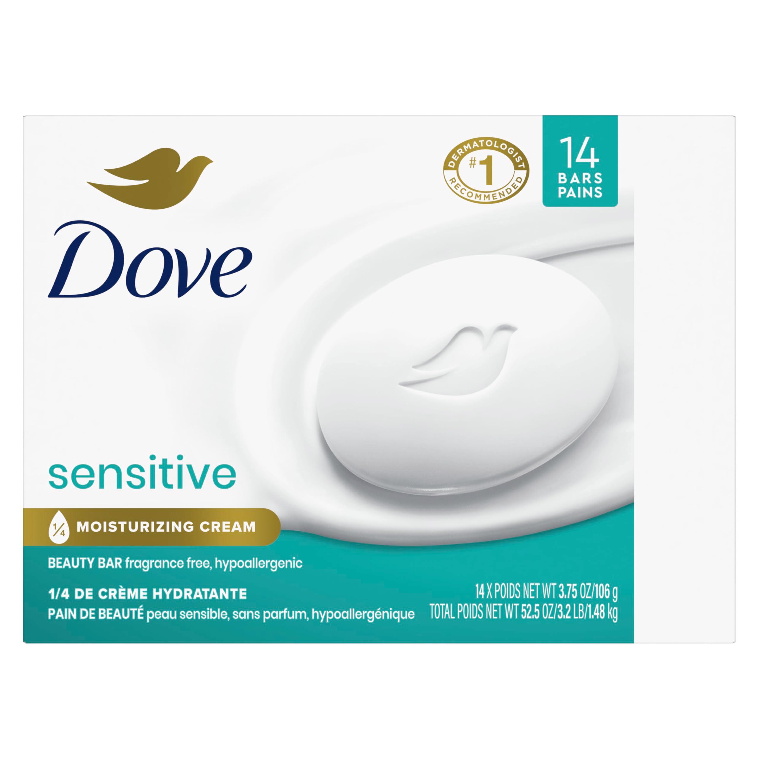 Dove Beauty Bar More Moisturizing Than Bar Soap for Softer Skin, Fragrance-Free, Hypoallergenic Beauty Bar Sensitive Skin With Gentle Cleanser 3.75 oz 14 Bars - Image 3