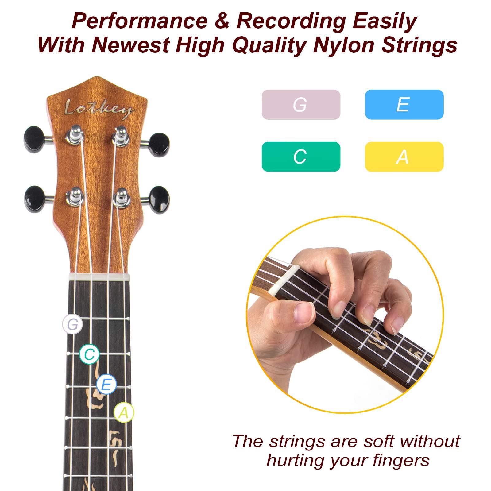 Silent Ukulele, Lotkey 23 Inch Okoume Body Electric Ukulele for Practice or Performances with AMP Output Italian Nylon String w/Tuner Strap & Full Accessories - Image 6