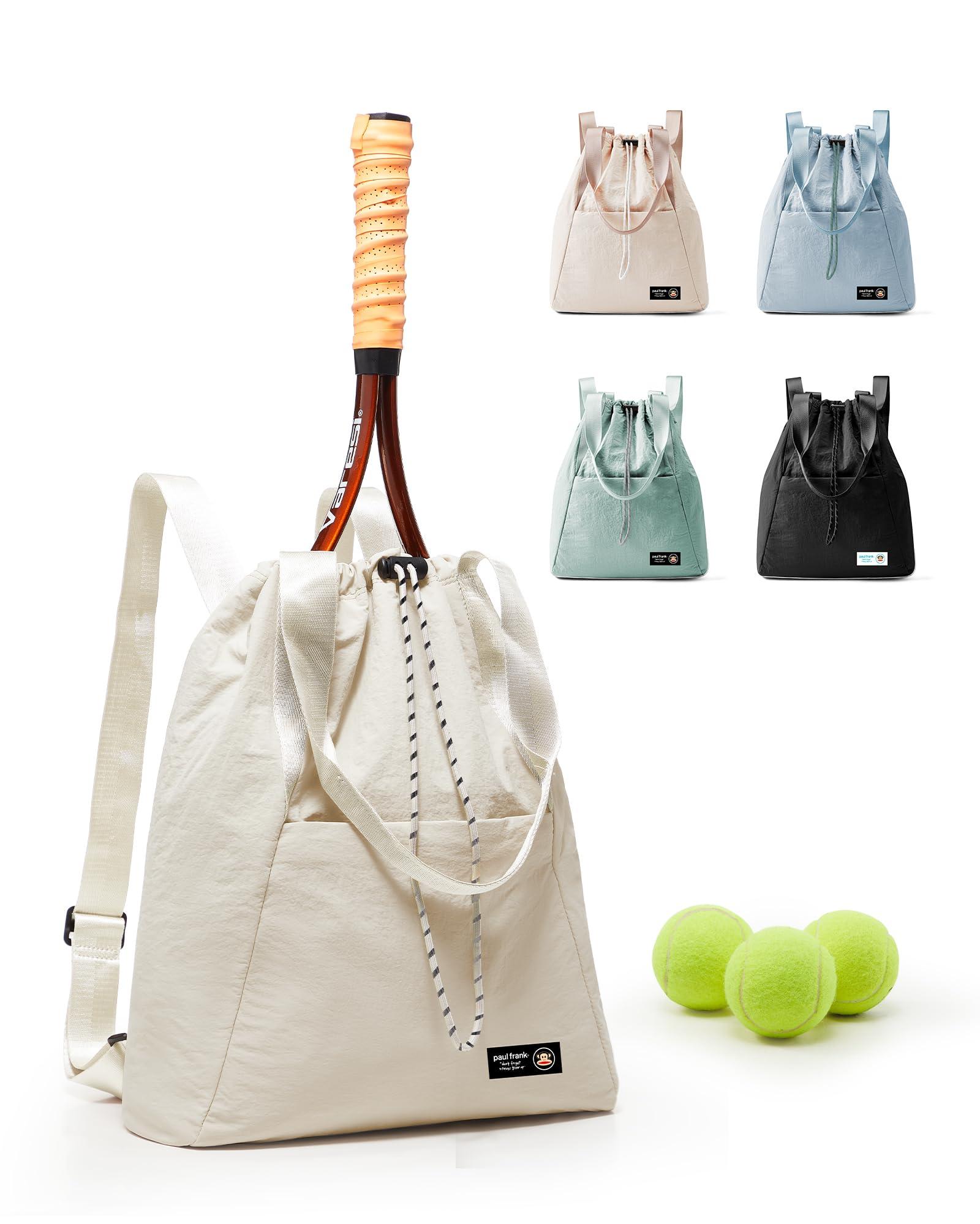 Paul Frank Tennis Bag,Tennis Pickleball Backpack For Women,Pickleball Bag,Gym Bags For Men Drawstring Backpack Holds 2 Rackets Beige