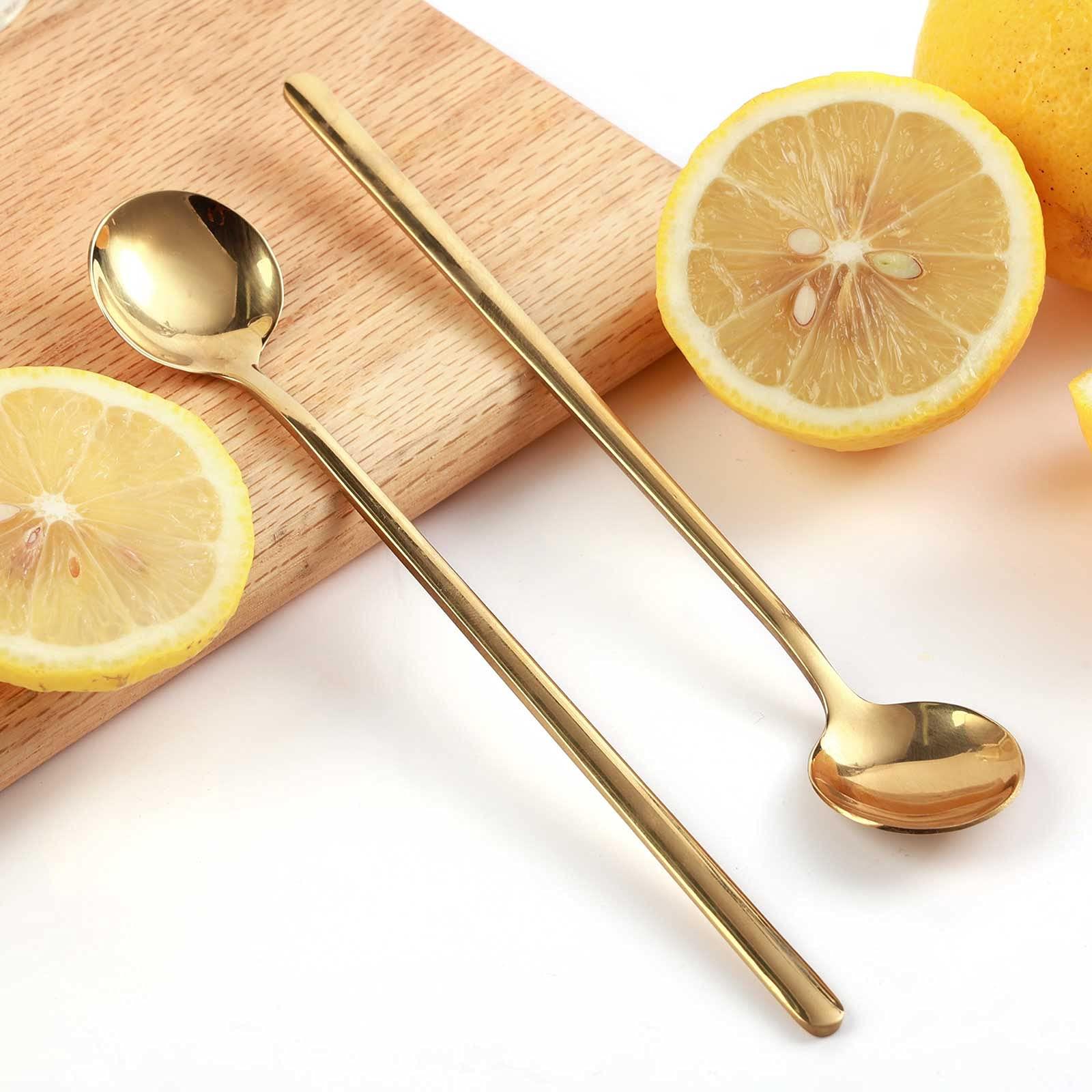4 PCS 6.7 Inches Coffee/ Tea Spoons Long Handle, Gold, Ice Tea, Espresso Stainless Steel Long Spoons for Stirring - Image 2