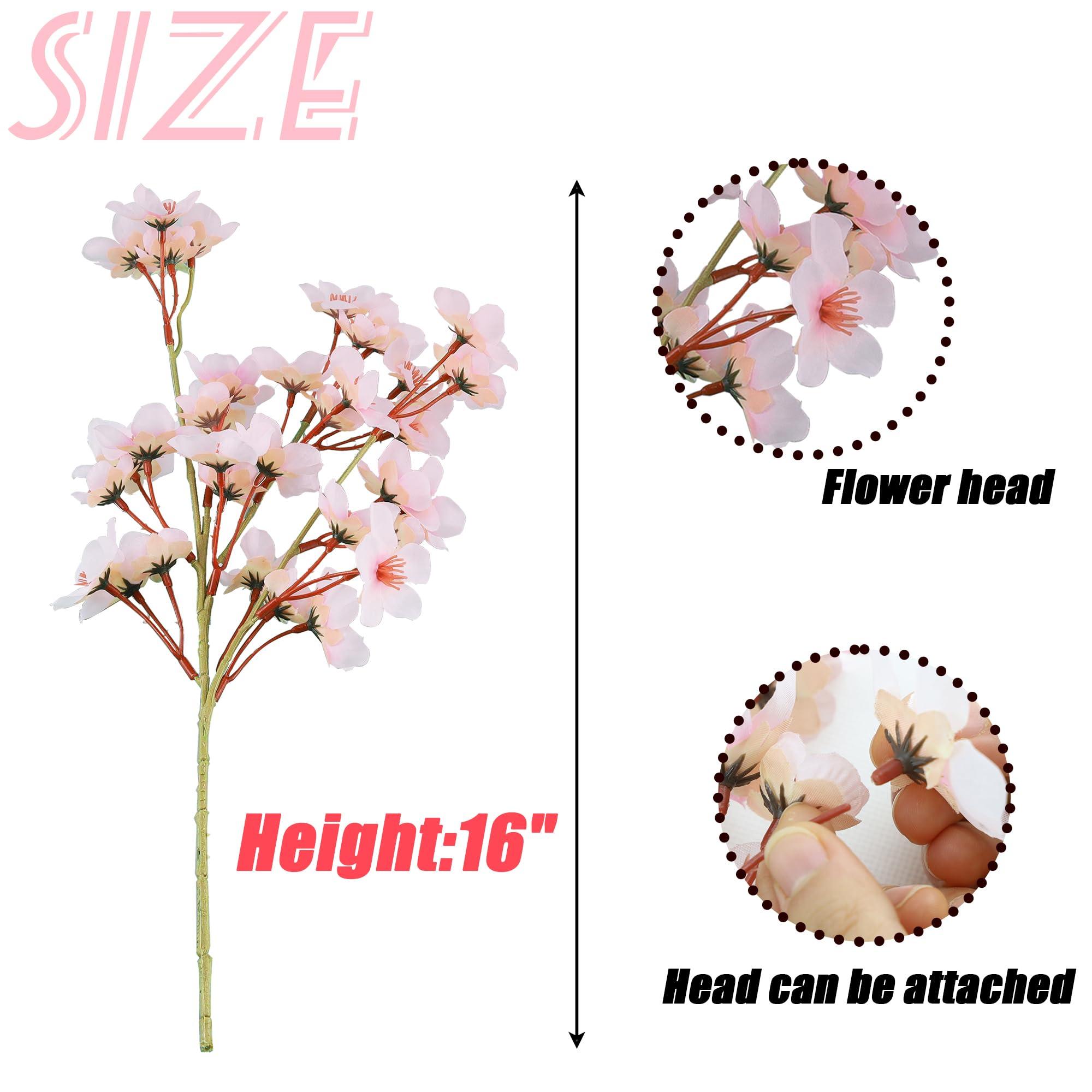 SITUMEIZI 6Pcs Artificial Cherry Blossom Branches Decor Fake Flowers 16" Silk Faux Flowers for Decoration Spring Peach Bouquet Home Wedding Bedroom Party Japanese Garden Table Centerpiece Decor(Pink) - Image 3
