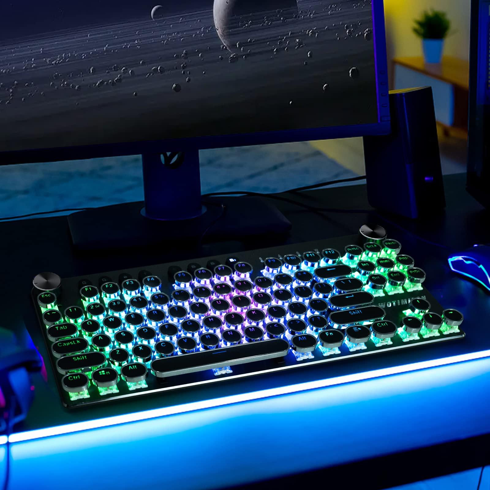 WOTIMILON Wireless Typewriter Keyboard Mechanical TKL, 2.4G/BT5.0/Wired WM87 Retro Vintage Gaming Keyboard Typewriter Style with Punk Round Keycaps True RGB Backlit, 2 Control Knobs, Clicky Switch - Image 7