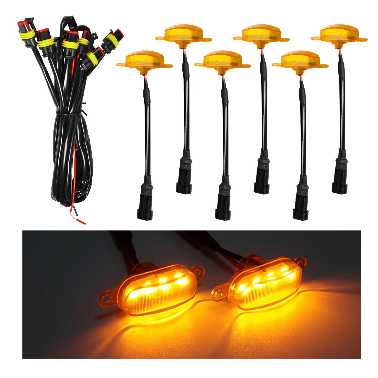 Dickno 6PCS Car Grille Lights, Bright Amber LED Grill Lights with Wiring Harness, Waterproof Front Grill Trim Lamps, Vehicle Exterior Grille Lamps Compatible with F150 F250 F350 (Yellow+Yellow)