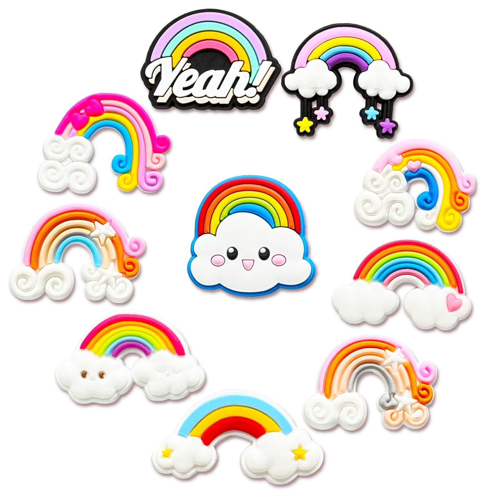 Wlyosvje 10Pcs Rainbows Shoe Charms for Clog Sandals, Cute Rainbows Shoes Decoration Charms for Teen Adults
