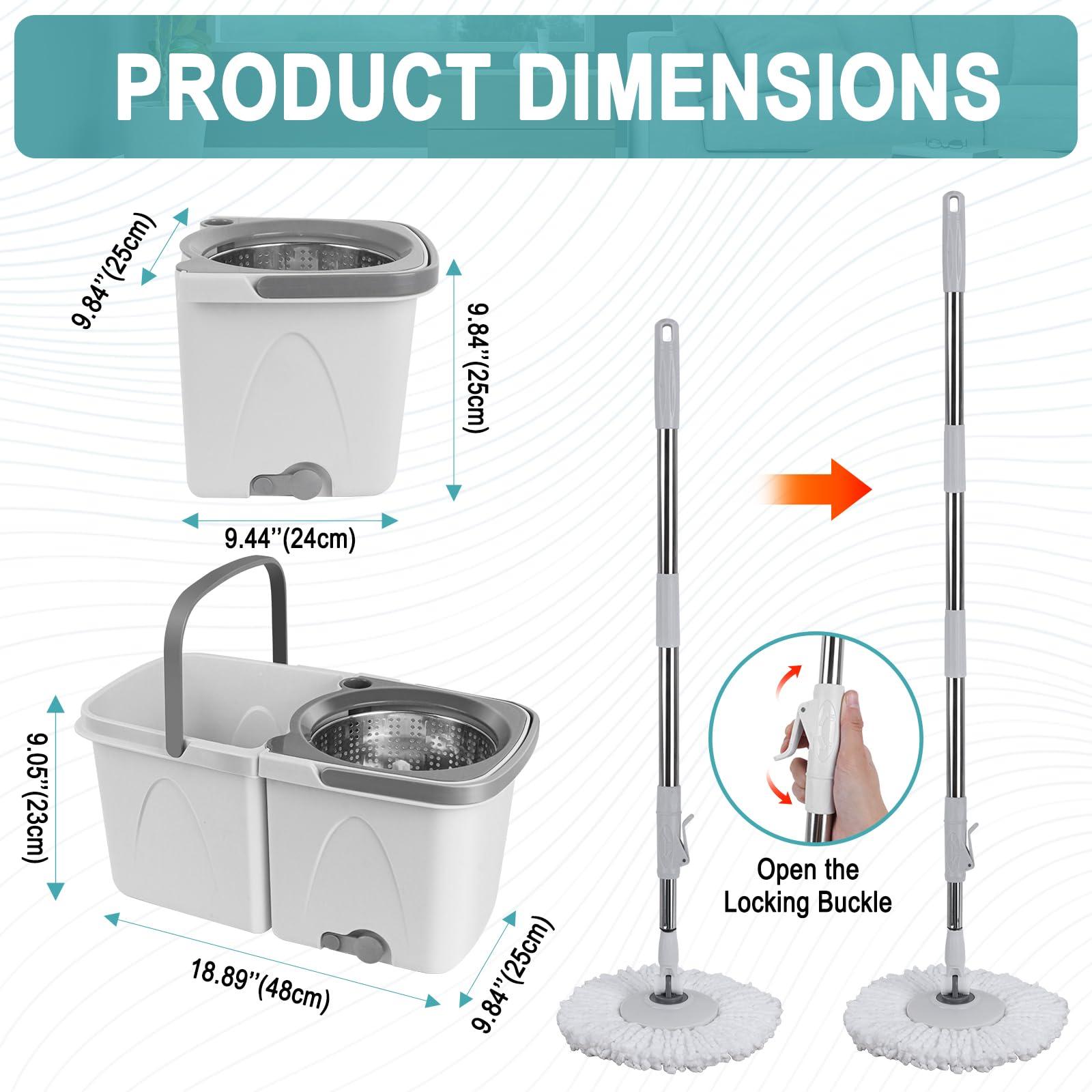 Chloraeon Spin Mop and Bucket with Wringer Set for Home, Separate Clean and Dirty Water, Spin Mop Bukcet System with 4 Reusable Microfiber Mop Pads, Wet Dust Mop for Floor Cleaning - Image 2