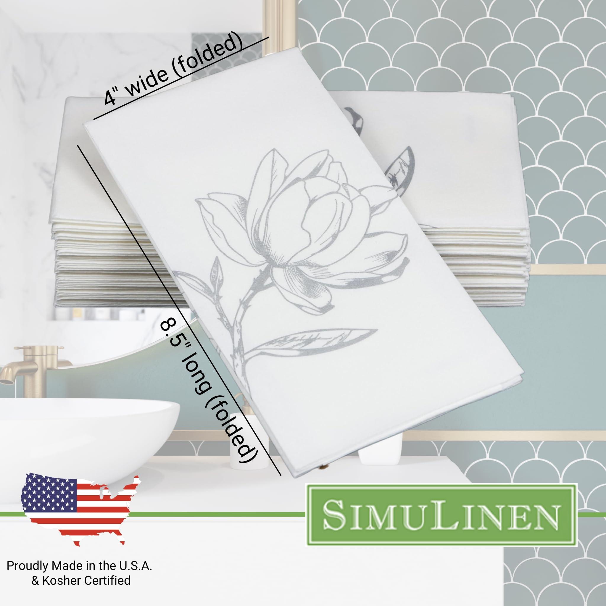 SimuLinen Silver Magnolia Disposable Bathroom Guest Towels - Folded, Single-Use, Kosher Paper Towels, 12x17", 100ct (Made in USA) - Image 6