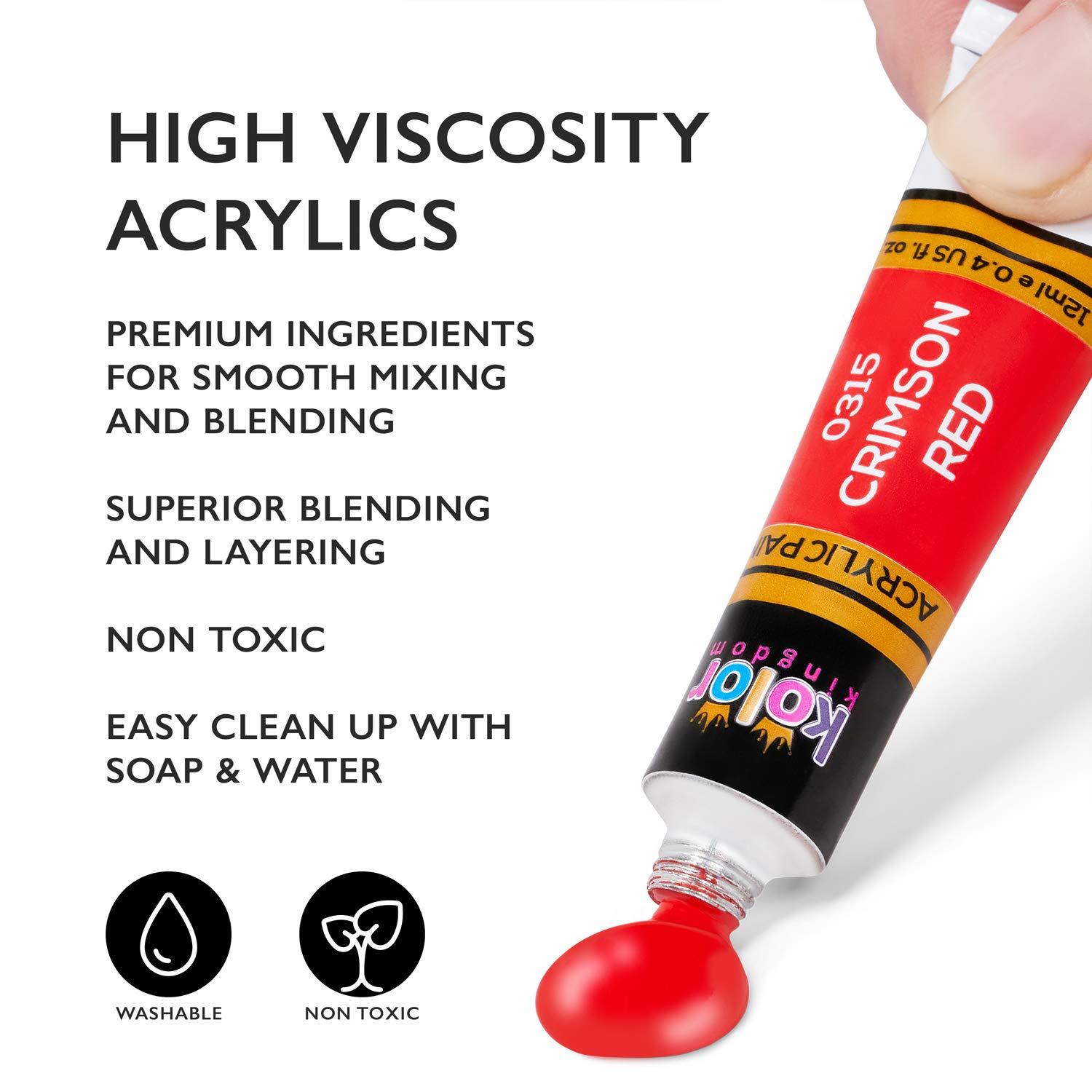 Acrylic Paint Set Canvas Art Paints 24 Colors Perfect Paint Finish (0.41oz,12 ml) With 3 Brushes - Painting Canvas, Paper, Wood, Rock, MDF, Ceramic & Fabric - Image 3