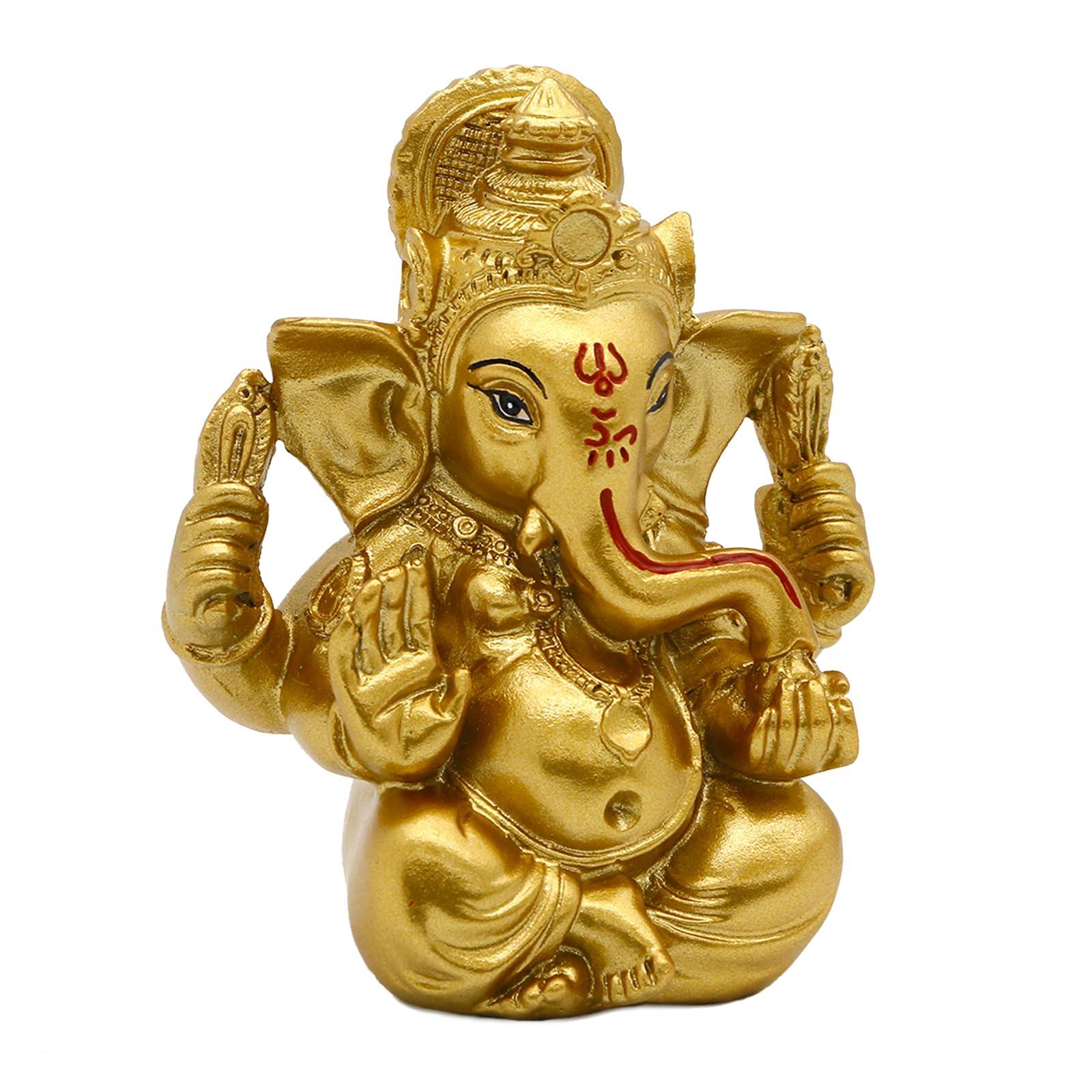 Indian God Lord Ganesh Statue - Hindu God Golden Ganesha Idol Figurines for Car Dashboard Decor Hindu Gift Indian India Home Temple Mandir Pooja Item Diwali Gifts Room Altar Decor - Image 7