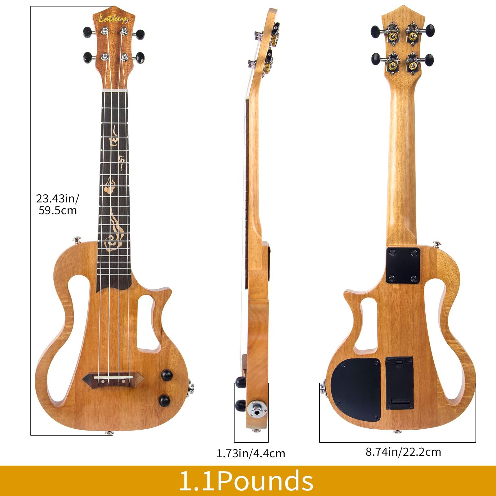 Silent Ukulele, Lotkey 23 Inch Okoume Body Electric Ukulele for Practice or Performances with AMP Output Italian Nylon String w/Tuner Strap & Full Accessories - Image 2