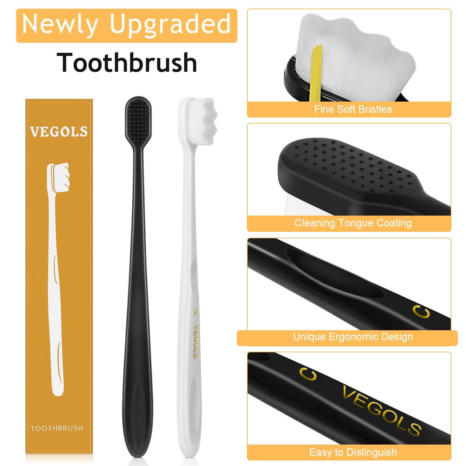 VEGOLS Adult Extra Soft Toothbrush with 20000 Soft Bristles, (Pack of 6) Micro Nano Manual Toothbrushes for Protect Sensitive Gums, Black/White - Image 3