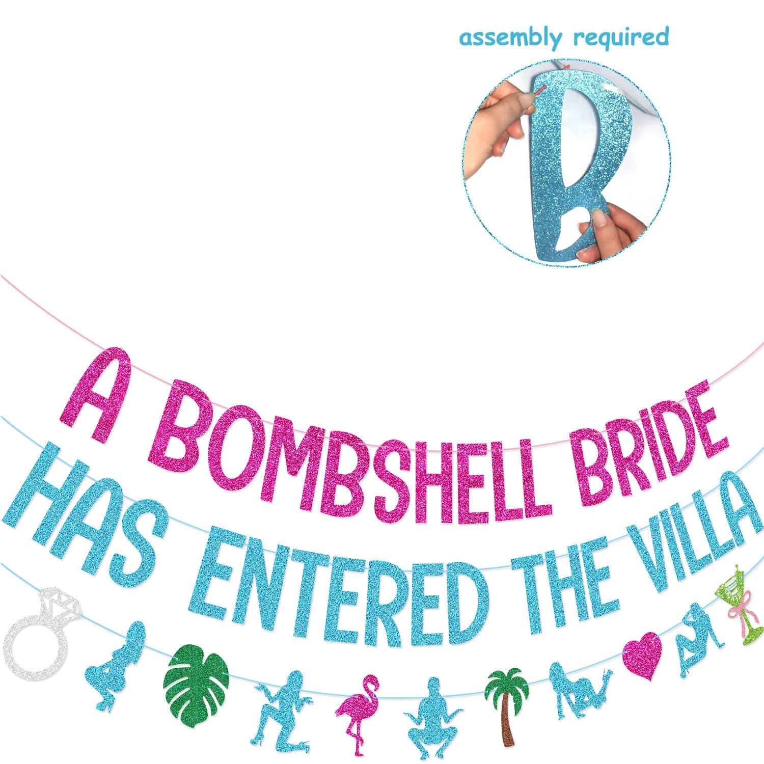 A Bombshell Bride Has Entered The Villa Banner Garland for Love Island Themed Bachelorette Party Decorations - Image 3