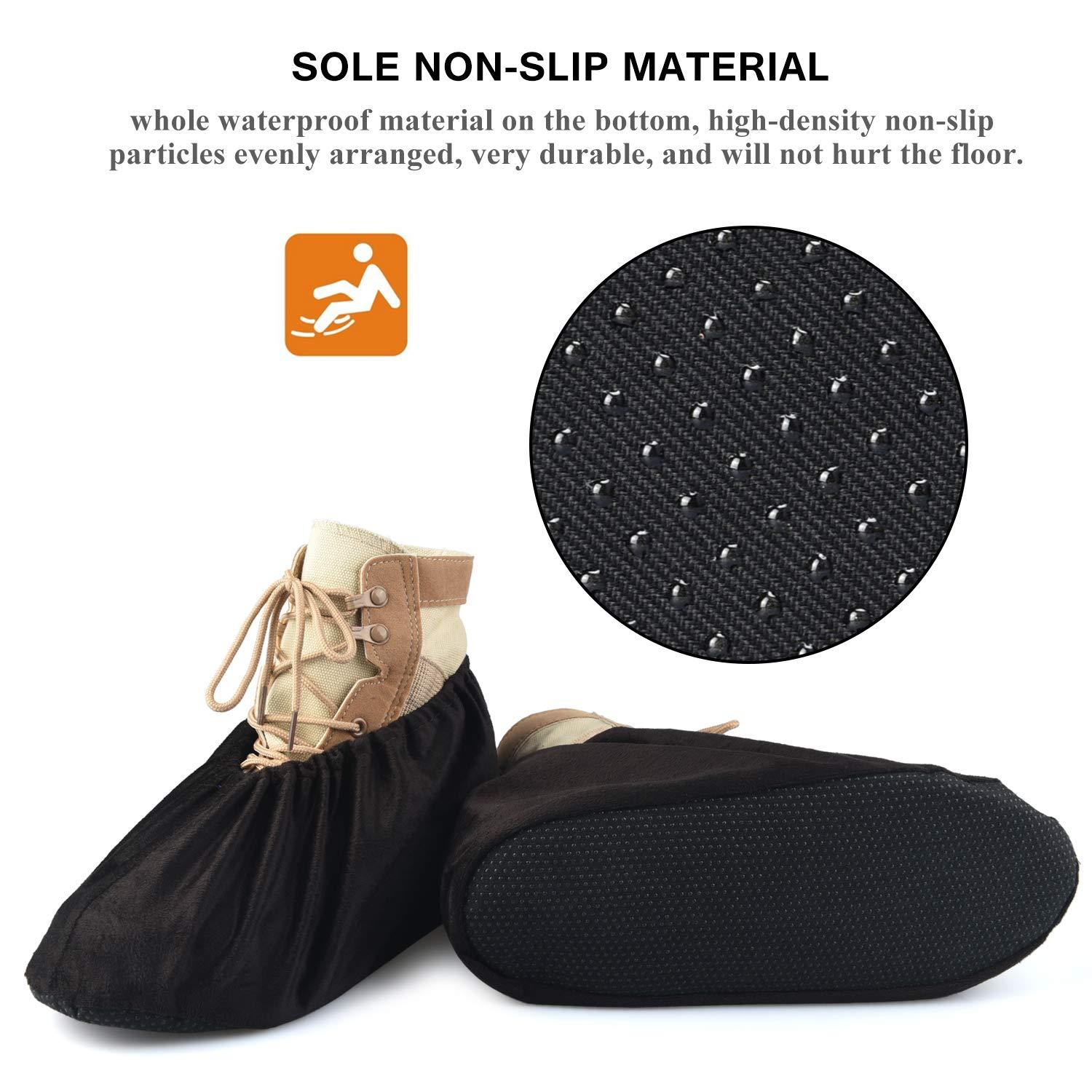 PlasMaller 5 Pairs Non Slip Washable Reusable Shoes Covers For Household Thickened Boots, Black, L - Image 6