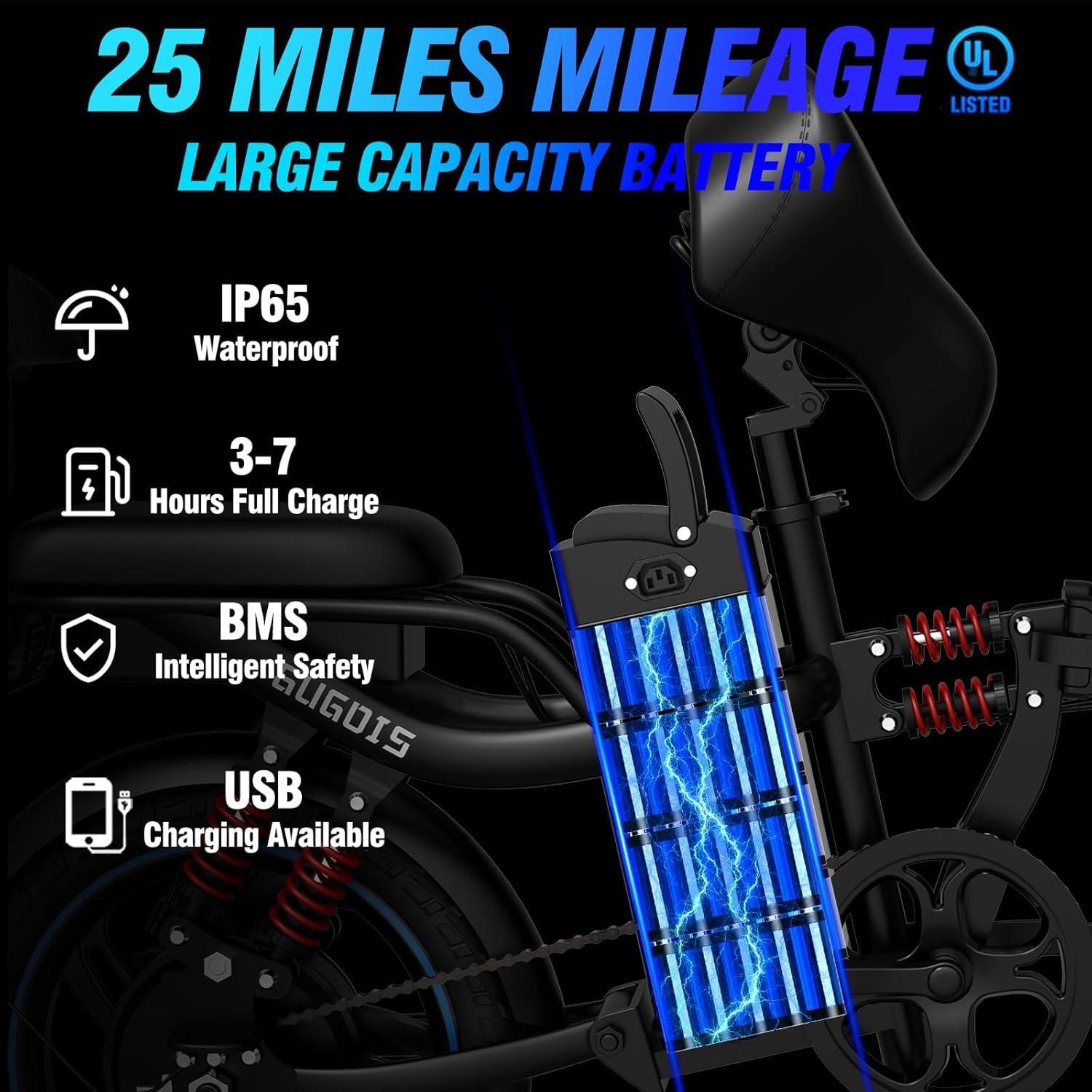 ZABLIZ 16 Inch Mini Folding Electric Bike for Adults, Up to 45/60 Miles 28/32 MPH, 2 Seater Fotable E Bikes for 48V 15/20Ah Removable Battery - Image 3