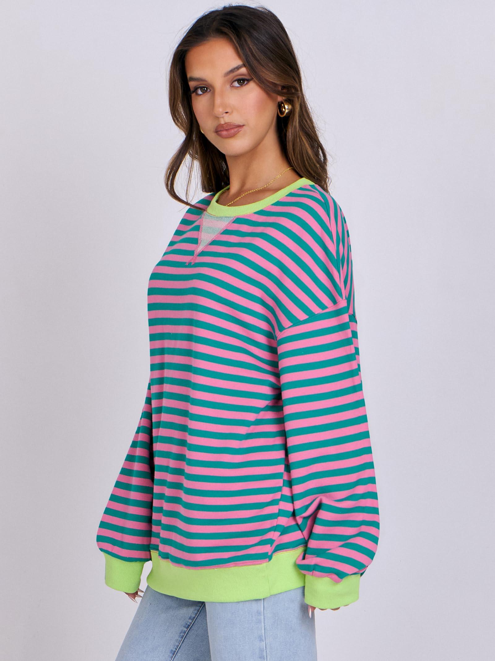 ANRABESS Women Striped Oversized Sweatshirt Crewneck Long Sleeve Shirts Hoodies 2025 Summer Fashion Pullover Top Y2K Outfits - Image 8