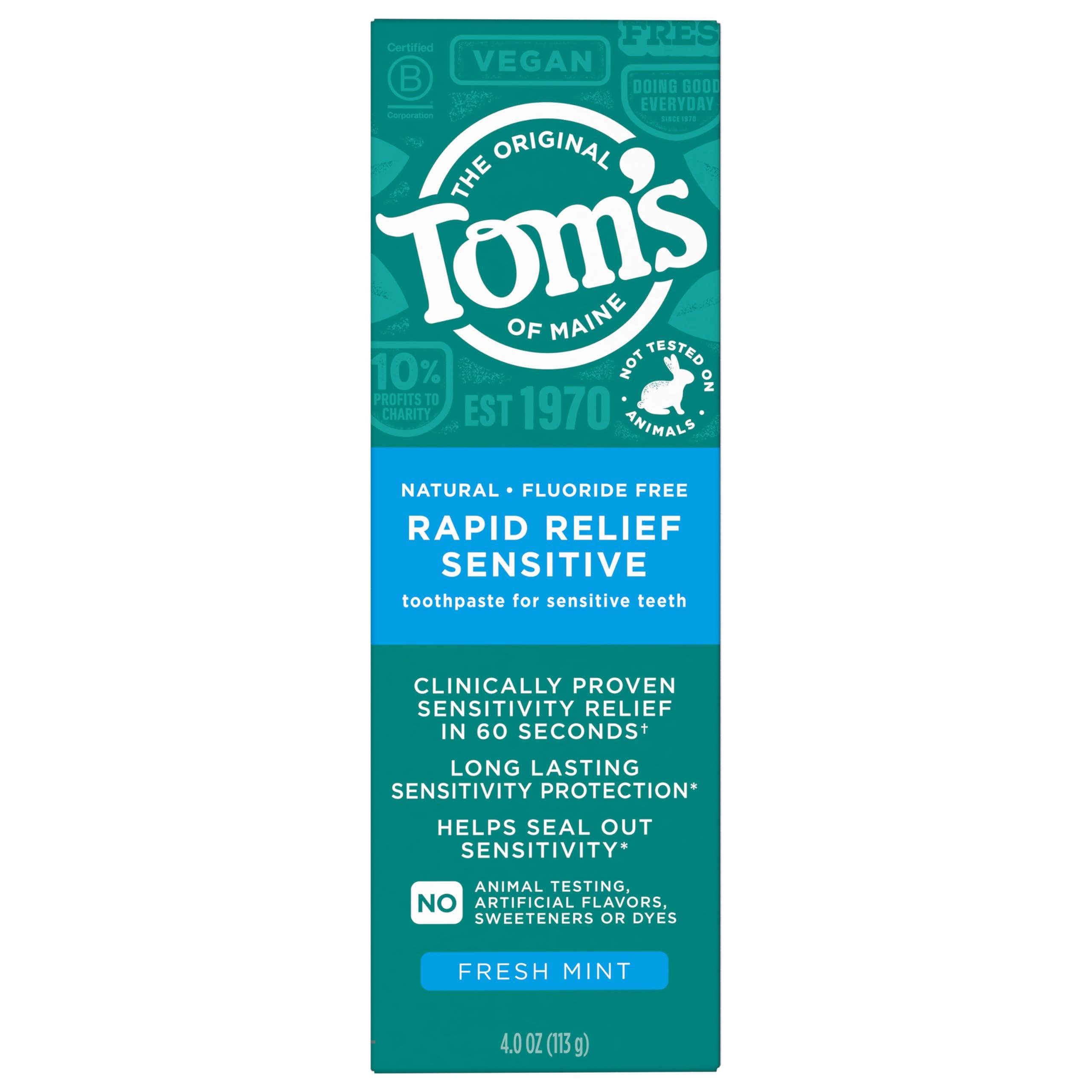 Tom's of Maine Fluoride-Free Rapid Relief Sensitive Toothpaste, Fresh Mint, 4 oz. 3-Pack (Packaging May Vary) - Image 11