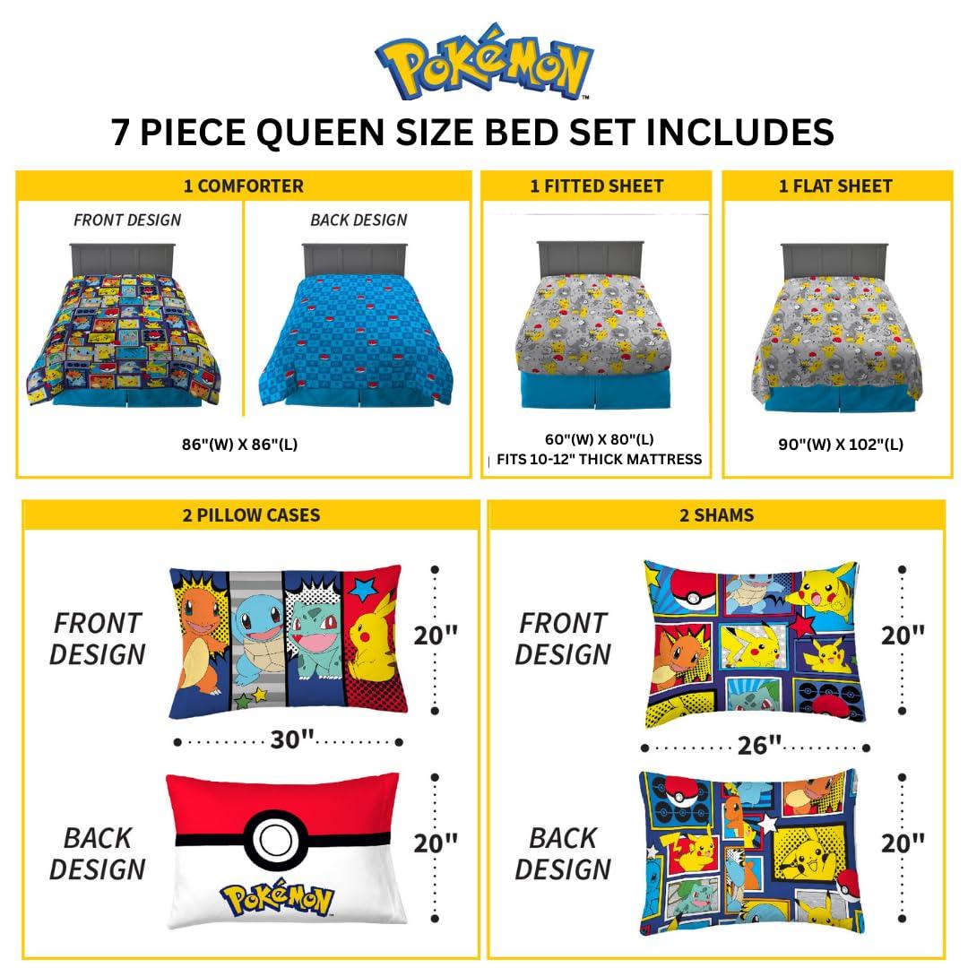 Franco Pokemon Bedding Super Soft Comforter and Sheet Set with Sham, 7 Piece Queen Size, (Official Licensed Product) - Image 4