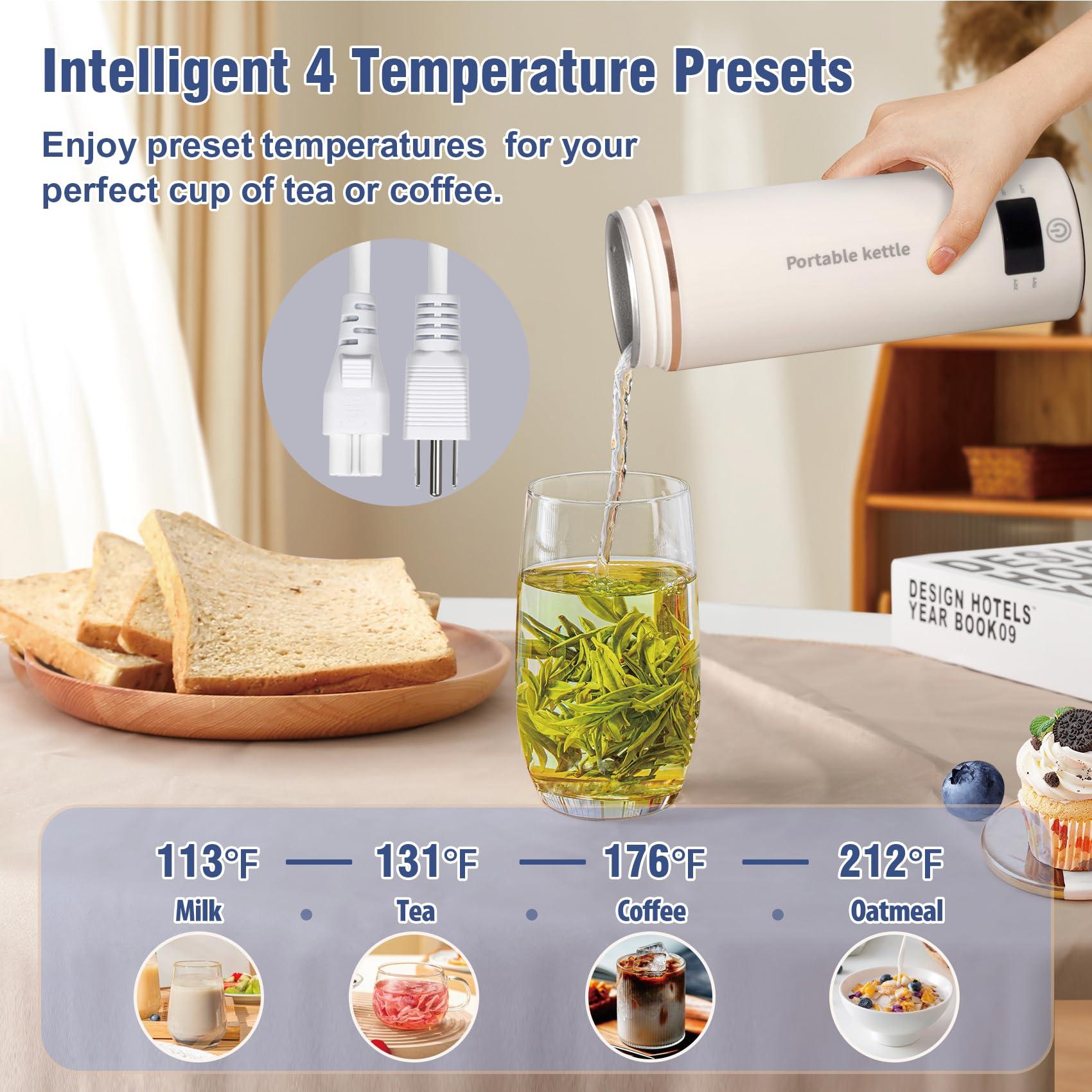 Travel Electric Kettle Portable Mini Kettle,Small Hot Water Boiler with 4 Temperature Settings,304 Stainless Steel,Fast Boiling Water with Auto Shut-Off and Boil Dry Protection (Beige, 400ML) - Image 4
