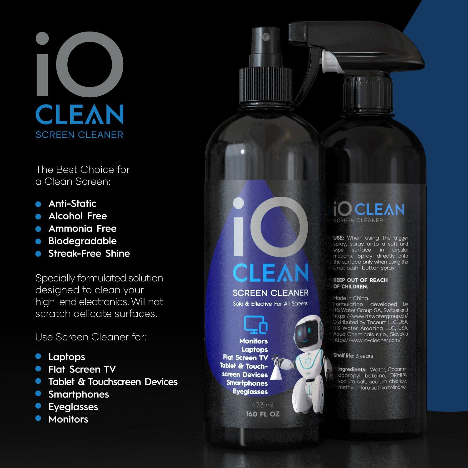Screen Cleaner Spray (16oz - 473ml) – Best Large Cleaning Kit for LCD LED OLED TV, Smartphone, iPad, Laptop, Touchscreen, Computer Monitor, Electronic Devices, Microfiber Cloth Wipes and 2 Nozzles - Image 2