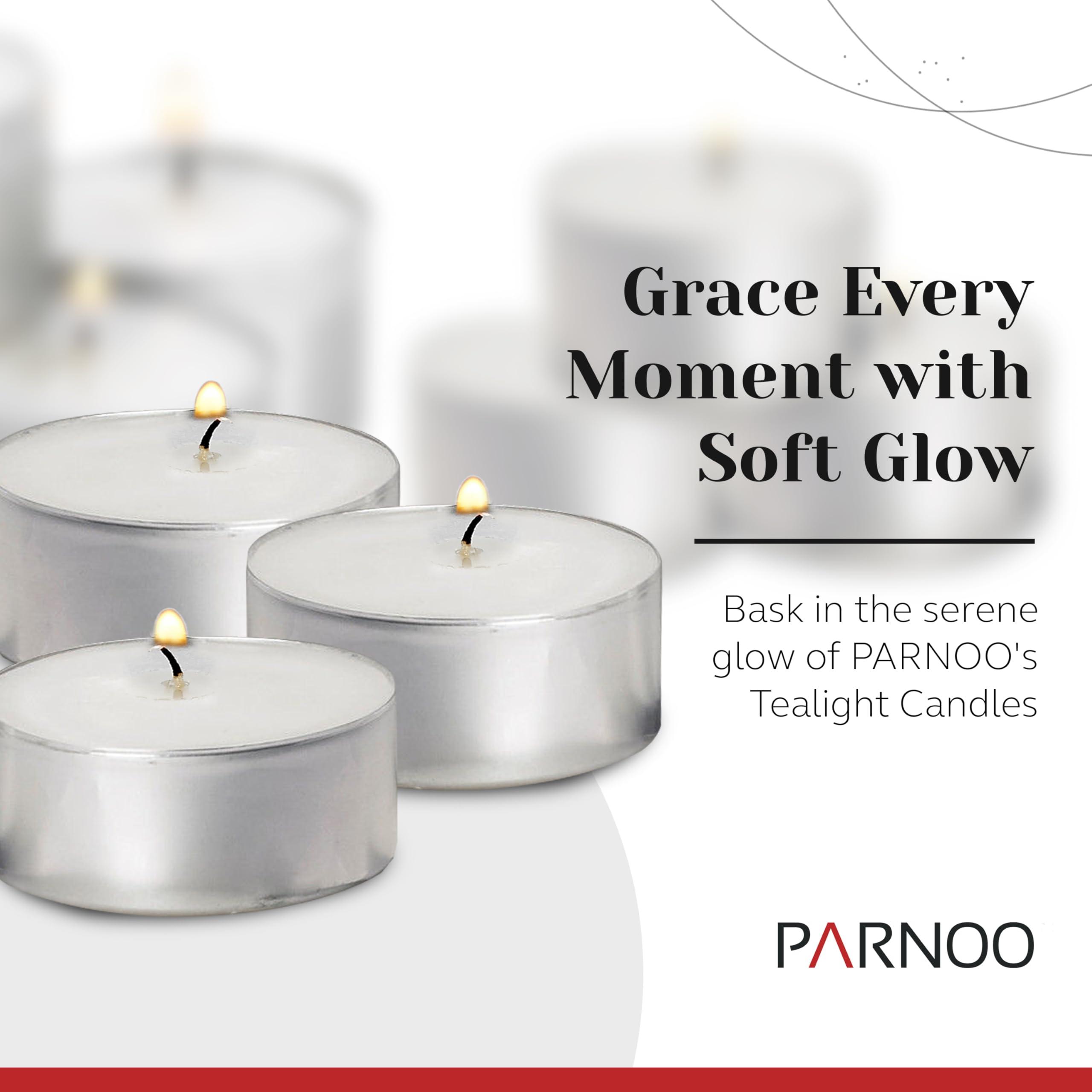 100 Pack Tealight Candles in Metal Cups - Clean, White Unscented with 4.5 Hour Long Burning Time - Votive Candles Bulk for Romantic Dinner, Weddings, Spa & Hotels by PARNOO - Image 2