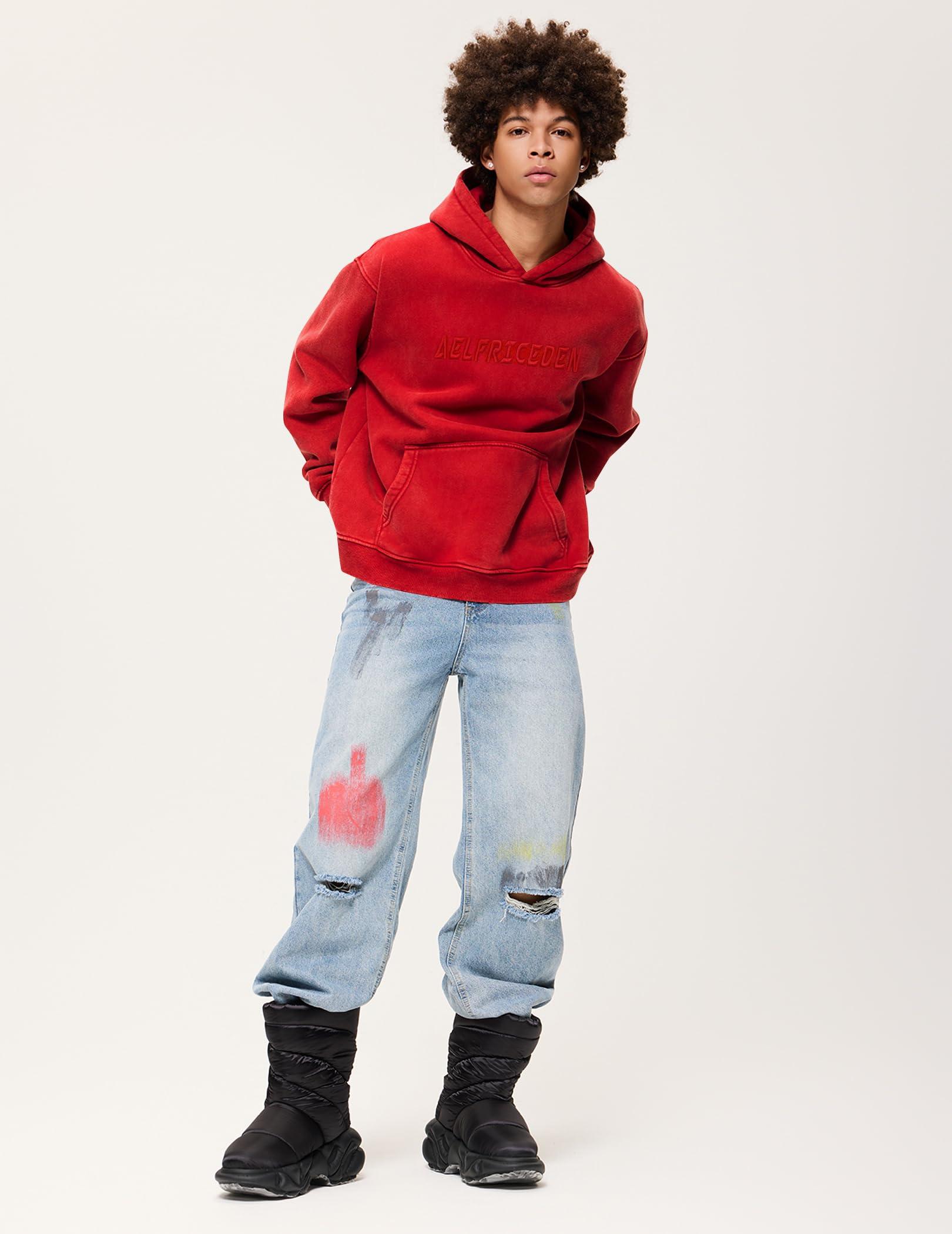 Aelfric Eden Hoodies Mens Acid Wash Hoodie Oversized Vintage Heavyweight Cotton Fleece Hooded Pullover Sweatshirt - Image 7