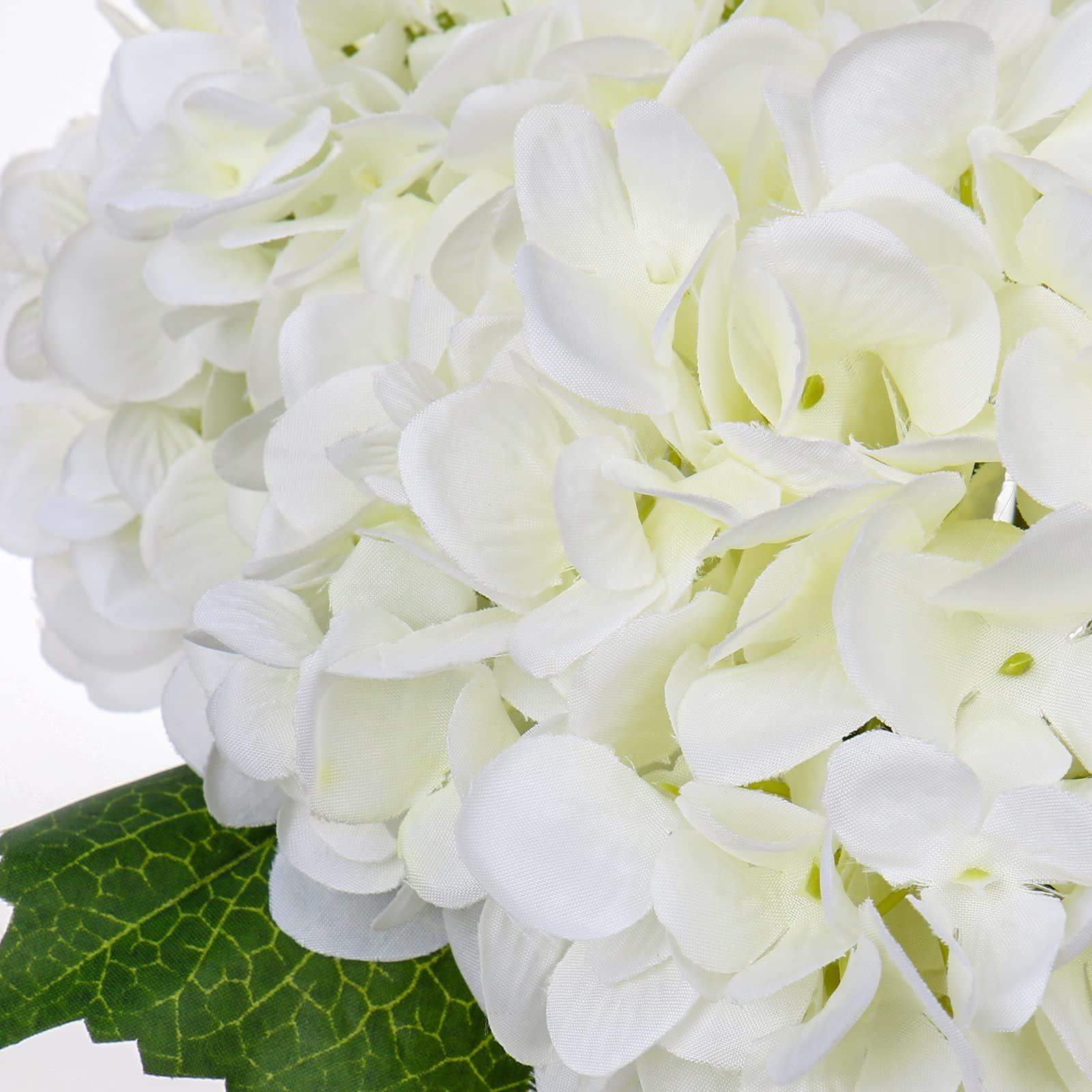 Hollyone Hydrangea Artificial Flowers with Vase White Silk Fake Flowers Arrangements in Glass Vase with Faux Water for Home Bathroom Office Table Centerpiece Shelf Decorations - Image 4