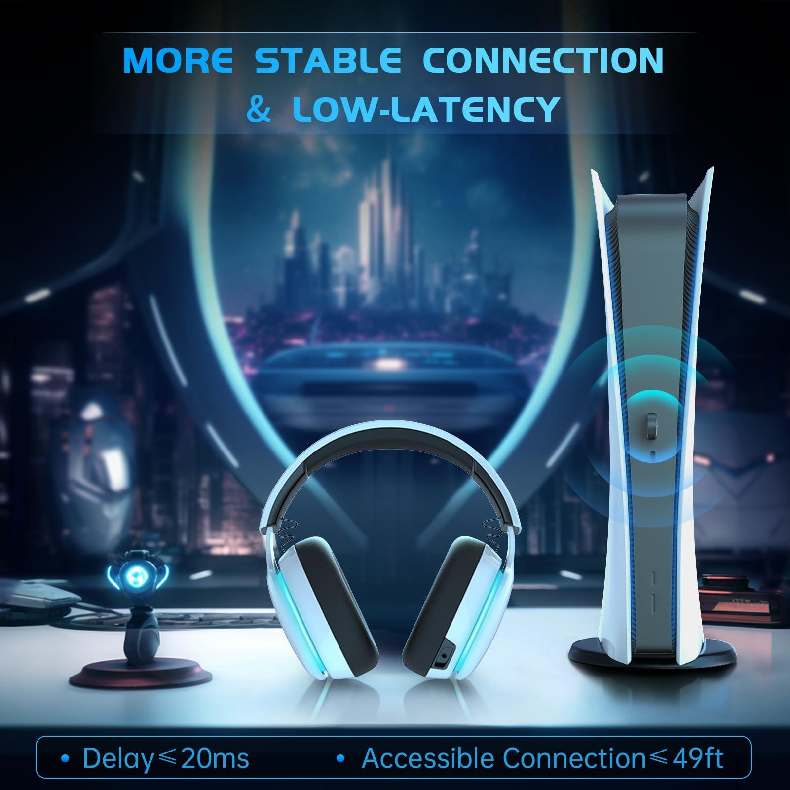 Gtheos 2.4GHz Wireless Gaming Headset for PS5, PS4 Fortnite & Call of Duty/FPS Gamers, PC, Nintendo Switch, Bluetooth 5.3 Gaming Headphones with Noise Canceling Mic, Stereo Sound, 40+Hr Battery -White - Image 2