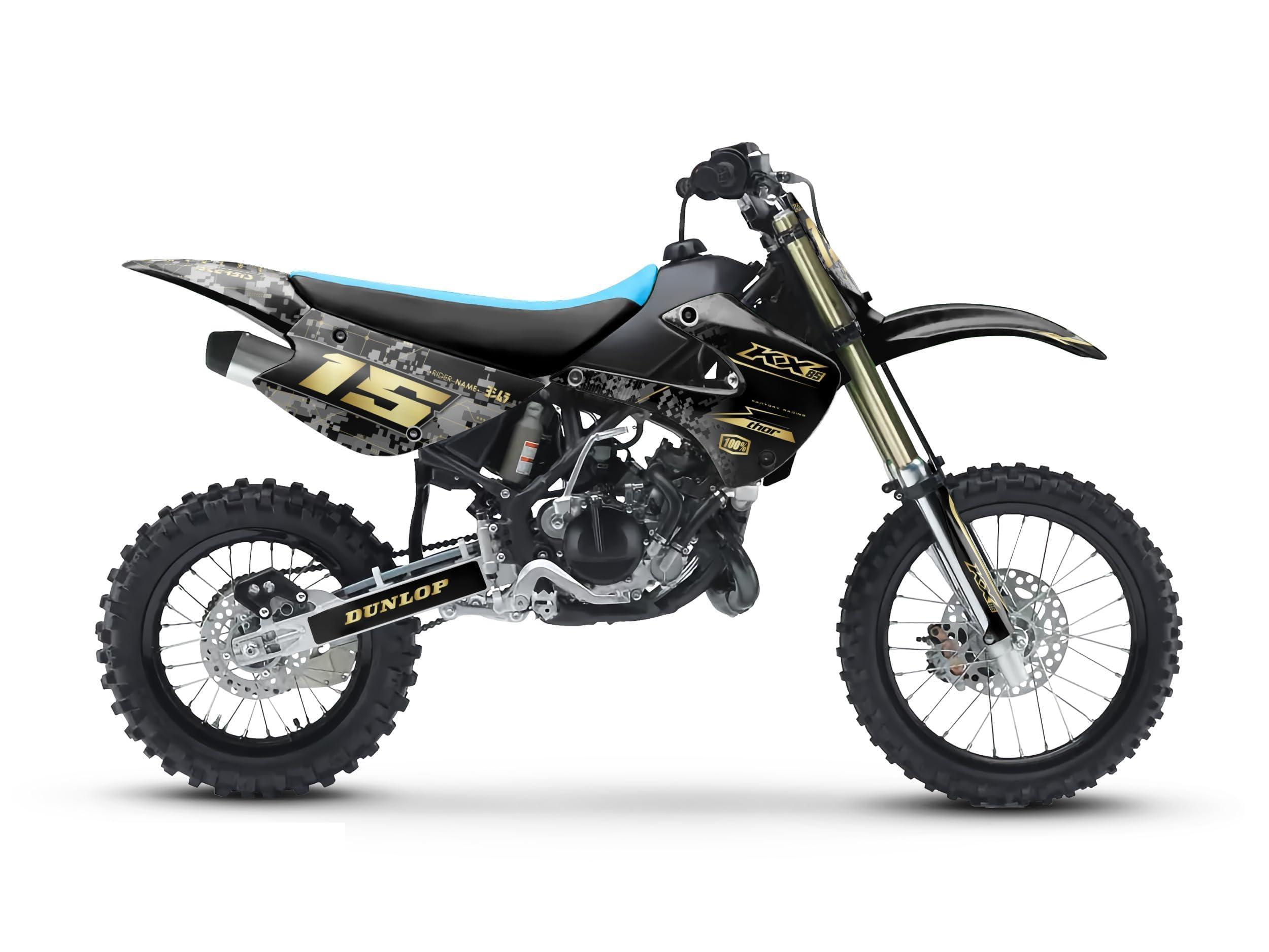 Kalair GFX Graphics Kit for Kawasaki KX100 (2001-2013) CYBERWARE Series Gold 09 Mil - Dirt bike Custom Racing Graphics Decals Stickers Kit, no-plastics