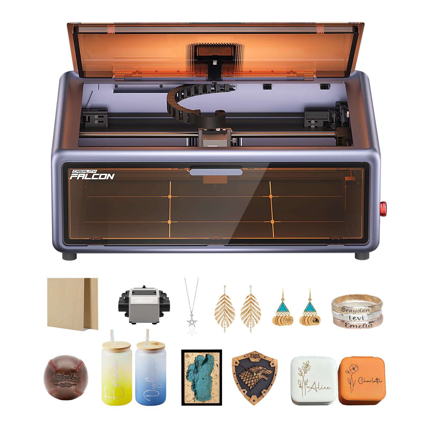Creality Falcon A1 10W Laser Engraver, 80W Powerful Output, Fully Enclosed, 600mm/s Speed, HD Camera Auto Positioning, Pre-Assembled&Smart Material Recognition, Ideal for Wood & Metal, Class 1 Safety