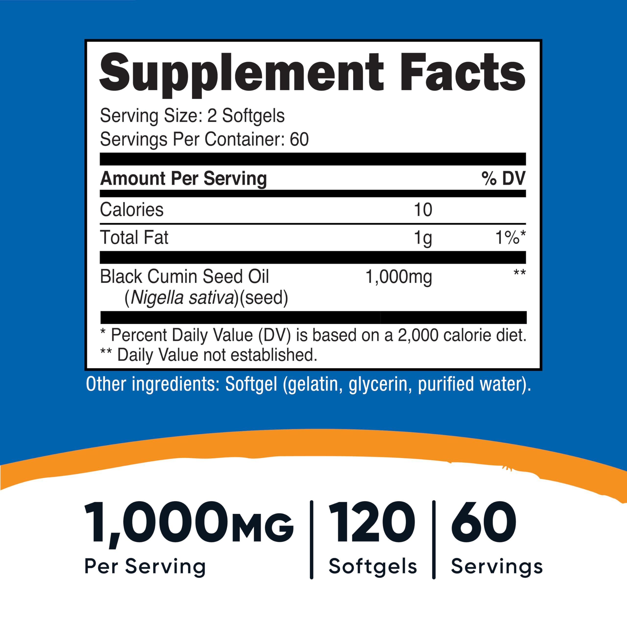 Nutricost Black Seed Oil (Cumin) - Cold Pressed, Source of Omega 3 6 9-120 Softgels, 1000mg Per Serving, 60 Servings - Non-GMO and Gluten Free - Image 2