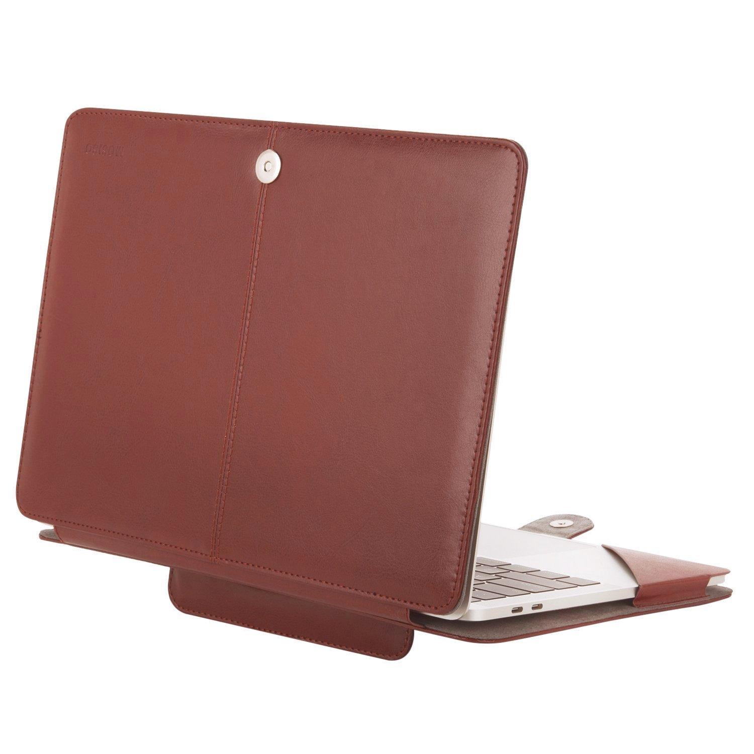 MOSISO Case Compatible with MacBook Air 13.6 inch M4 M3 M2 2025-2022 /Air 13 M1 2022-2018 /Pro 13 inch M2 M1 2025-2016, PU Leather Portfolio Protective Stand Cover, Brown - Image 2